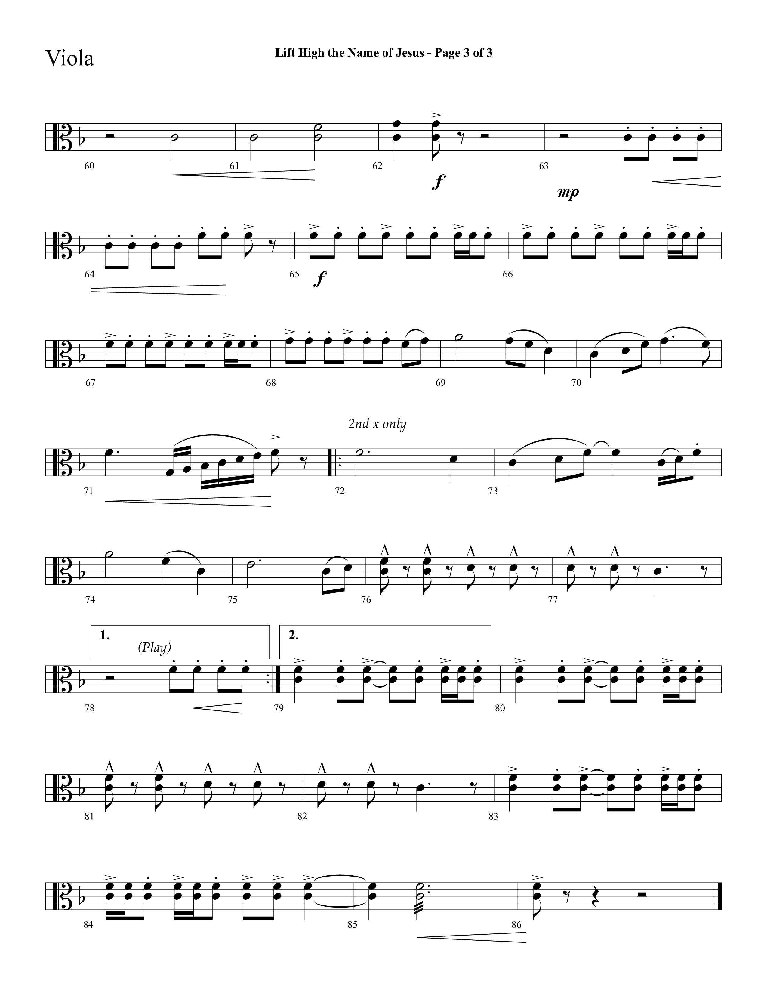 Lift High The Name Of Jesus (Choral Anthem SATB) Viola (Lifeway Choral / Arr. David Hamilton)