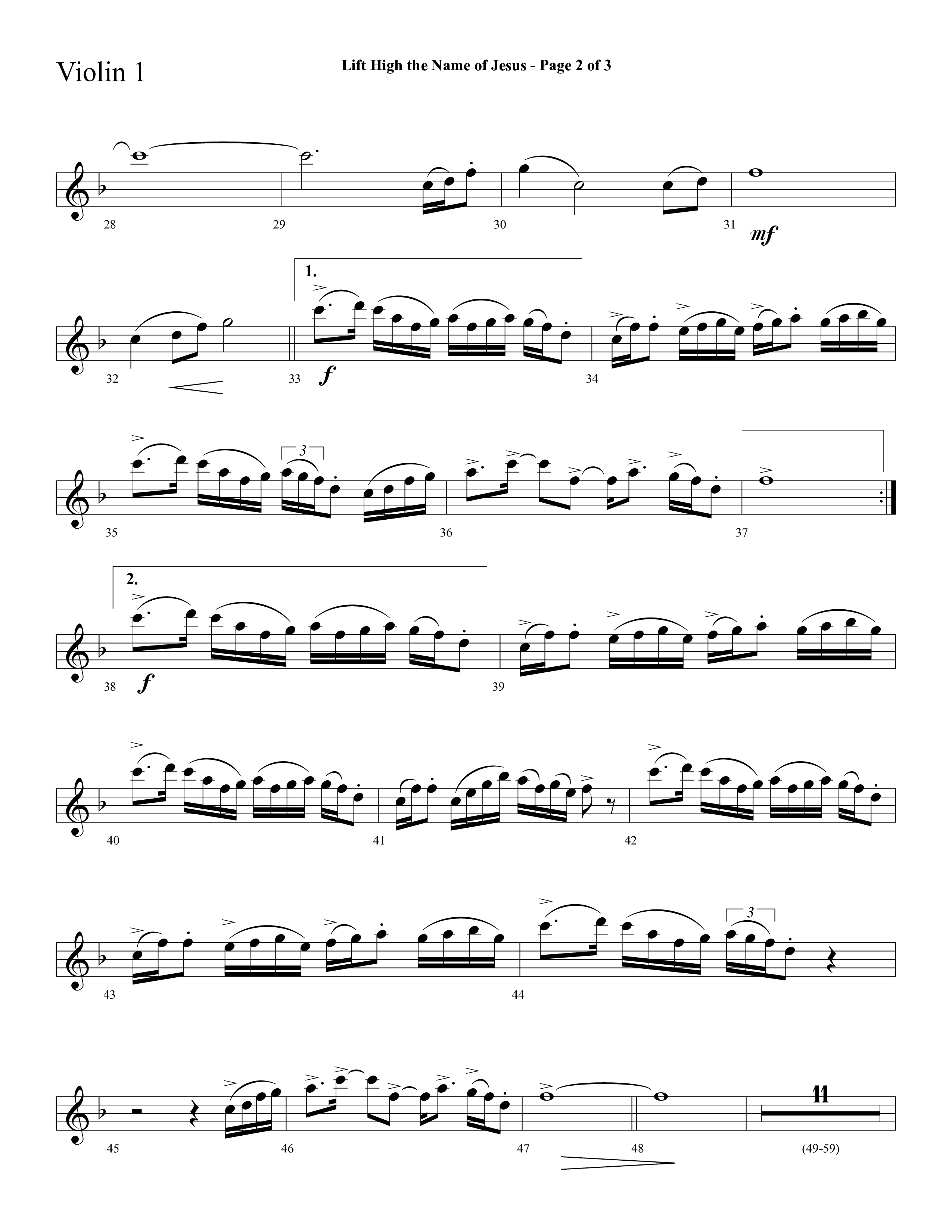 Lift High The Name Of Jesus (Choral Anthem SATB) Violin 1 (Lifeway Choral / Arr. David Hamilton)