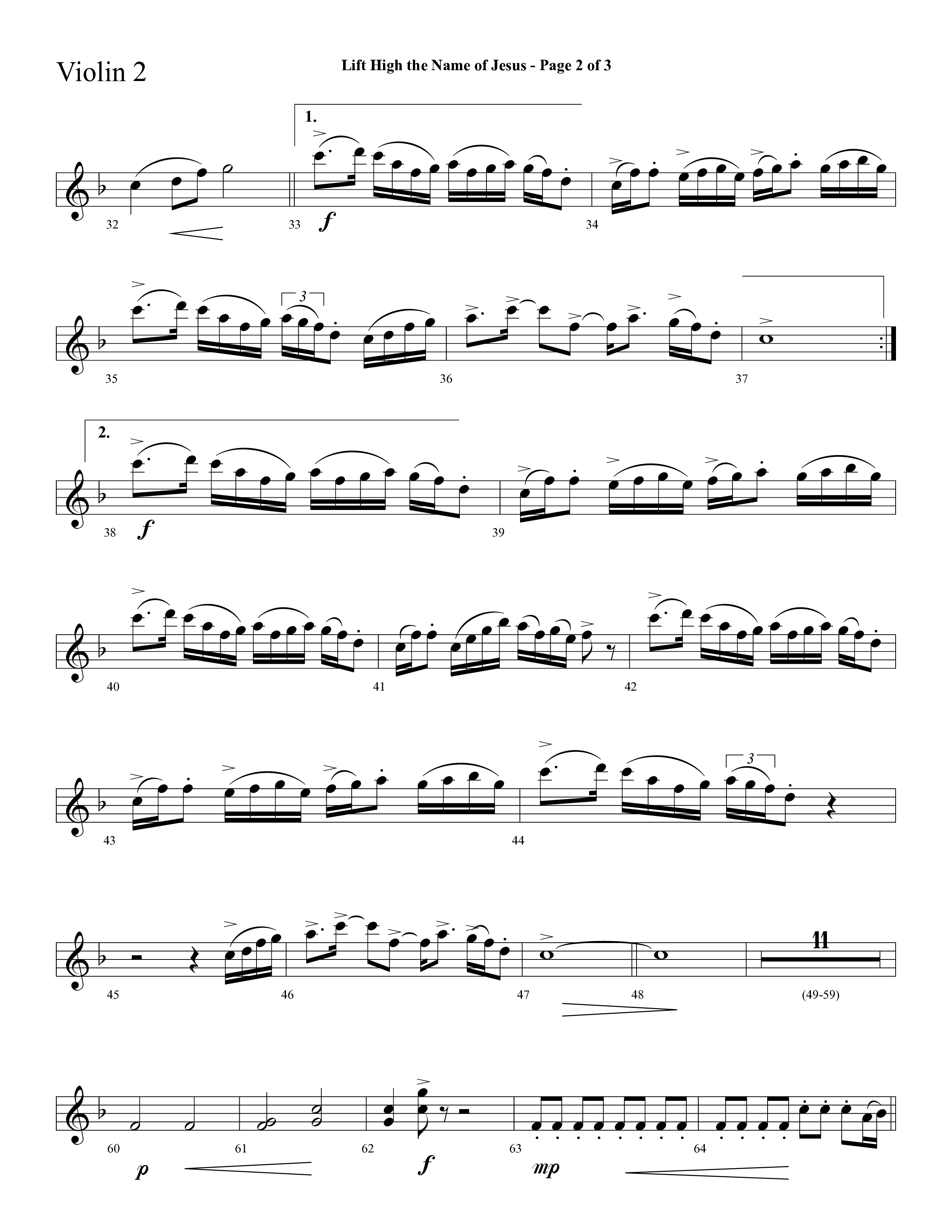 Lift High The Name Of Jesus (Choral Anthem SATB) Violin 2 (Lifeway Choral / Arr. David Hamilton)