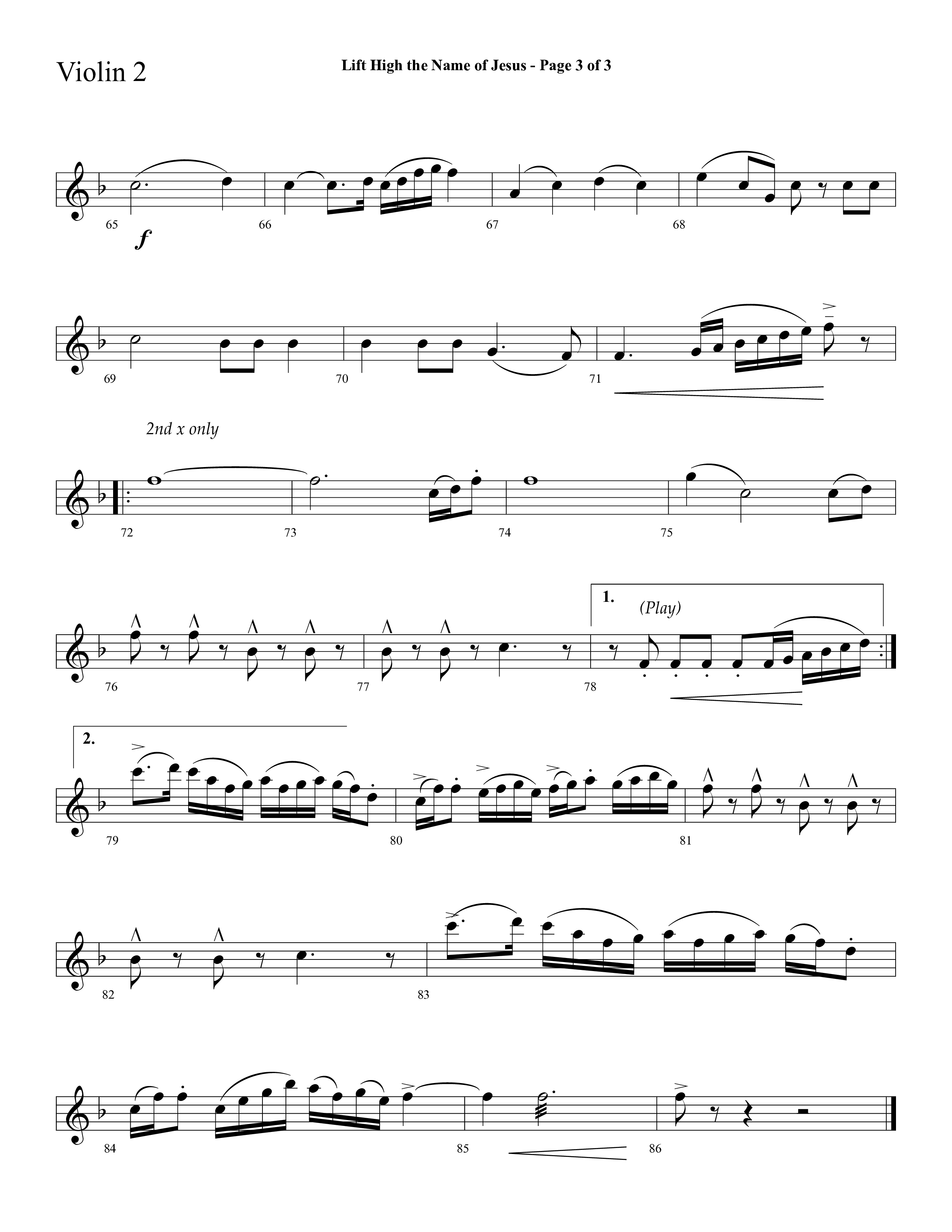 Lift High The Name Of Jesus (Choral Anthem SATB) Violin 2 (Lifeway Choral / Arr. David Hamilton)