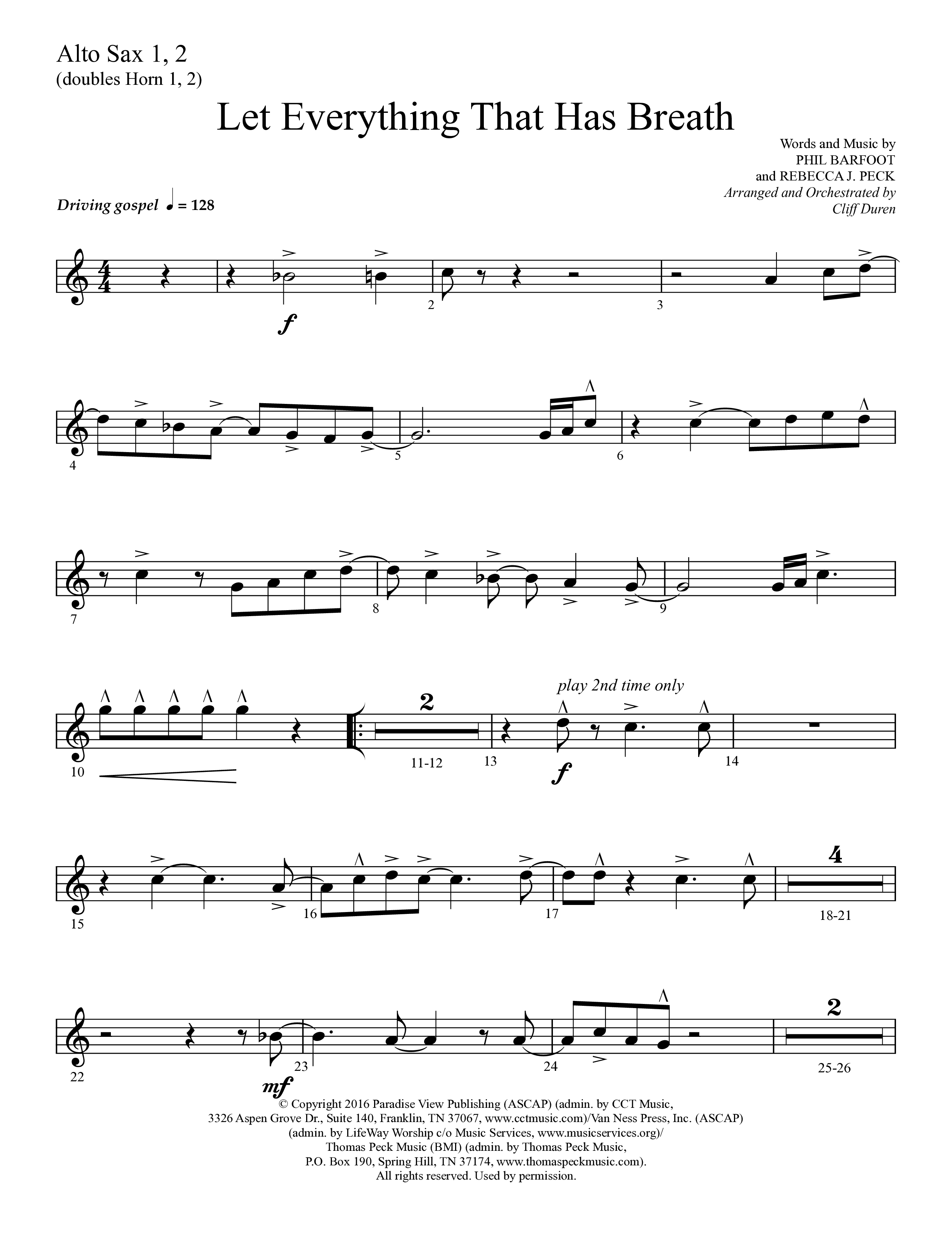 Let Everything That Has Breath (Choral Anthem SATB) Alto Sax 1/2 (Lifeway Choral / Arr. Cliff Duren)