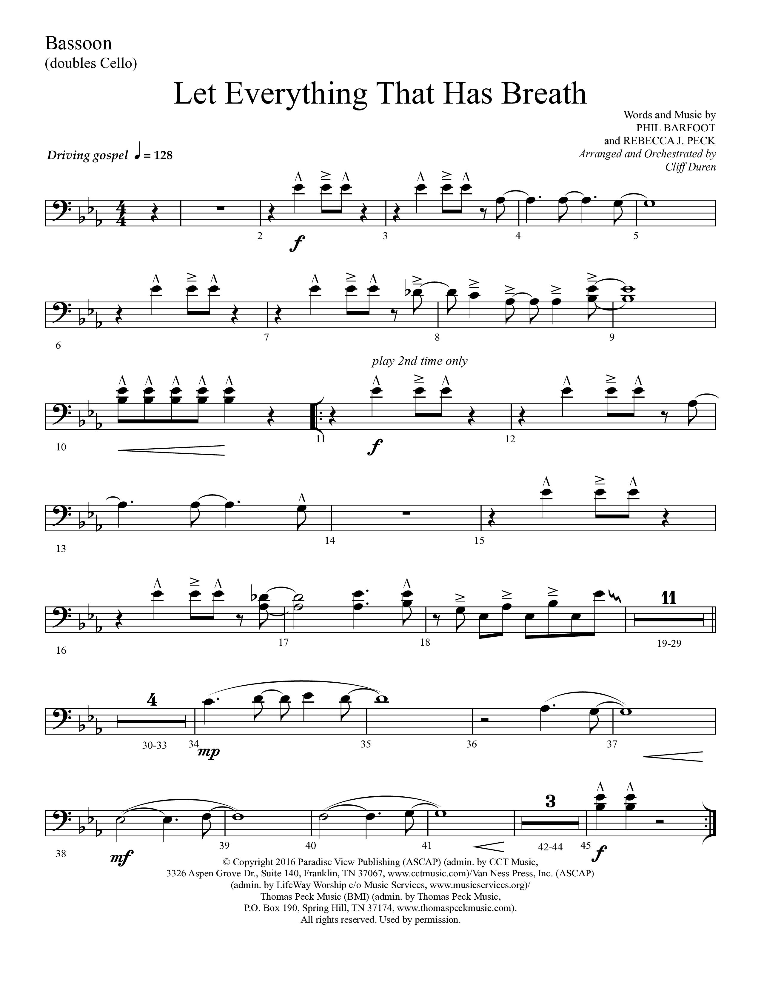 Let Everything That Has Breath (Choral Anthem SATB) Bassoon (Lifeway Choral / Arr. Cliff Duren)
