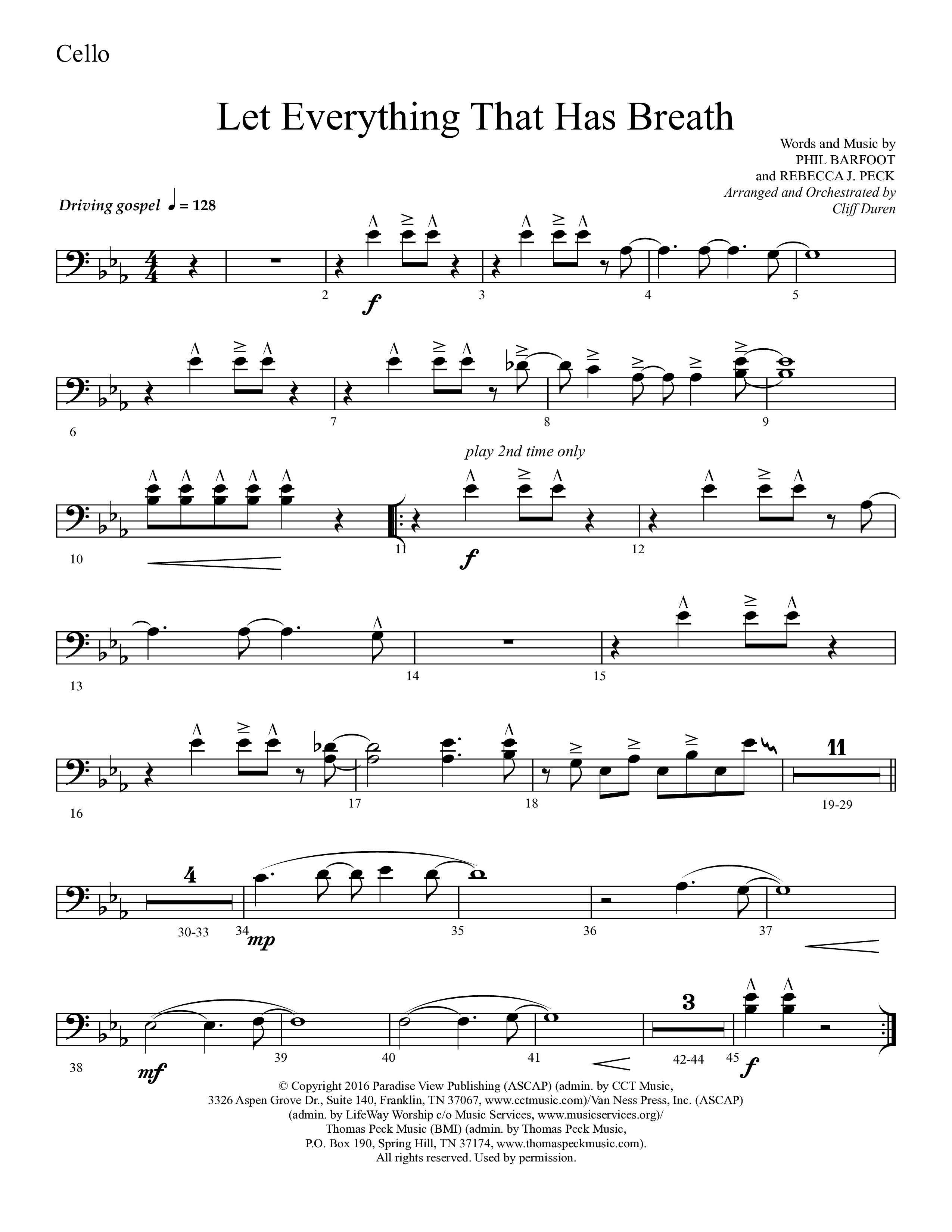 Let Everything That Has Breath (Choral Anthem SATB) Cello (Lifeway Choral / Arr. Cliff Duren)