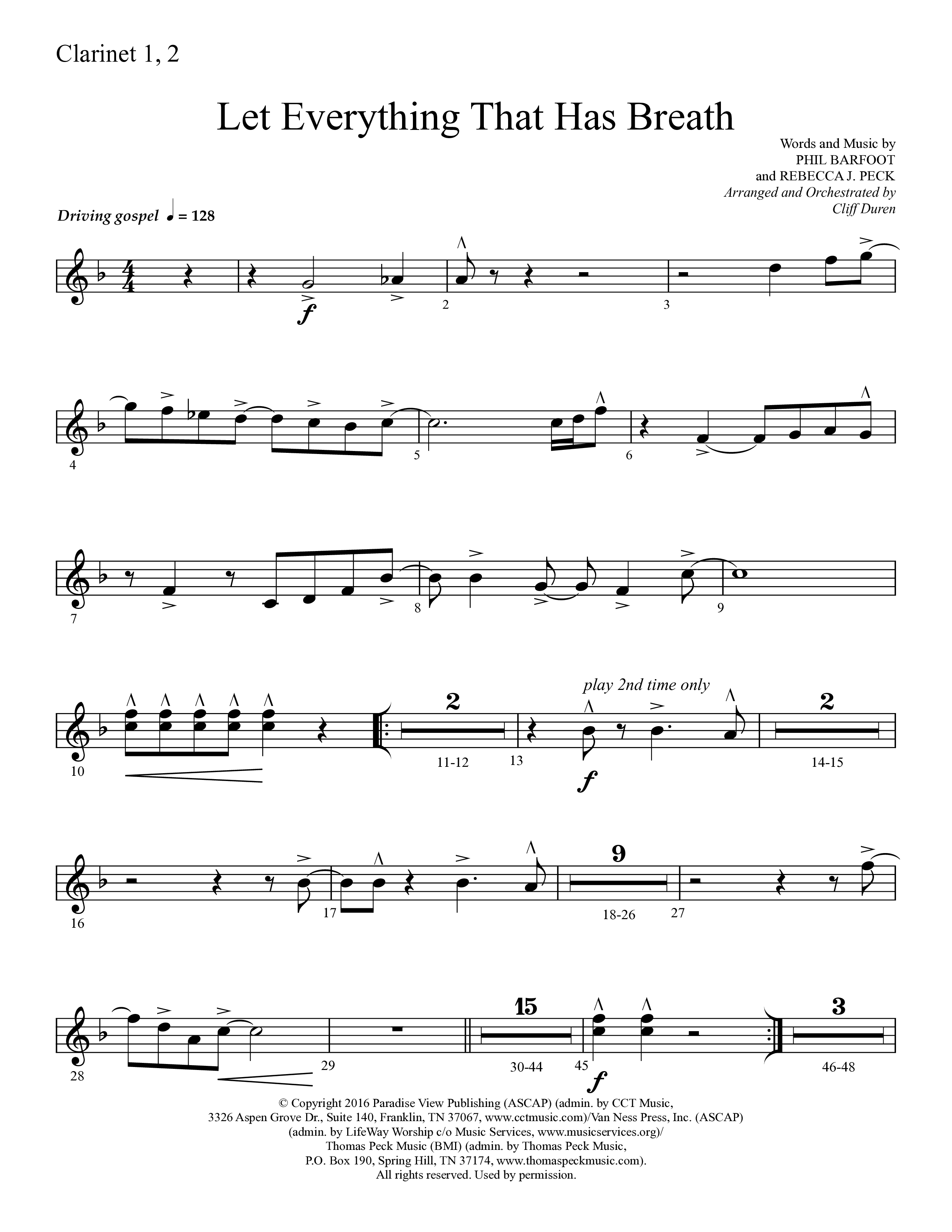 Let Everything That Has Breath (Choral Anthem SATB) Clarinet 1/2 (Lifeway Choral / Arr. Cliff Duren)