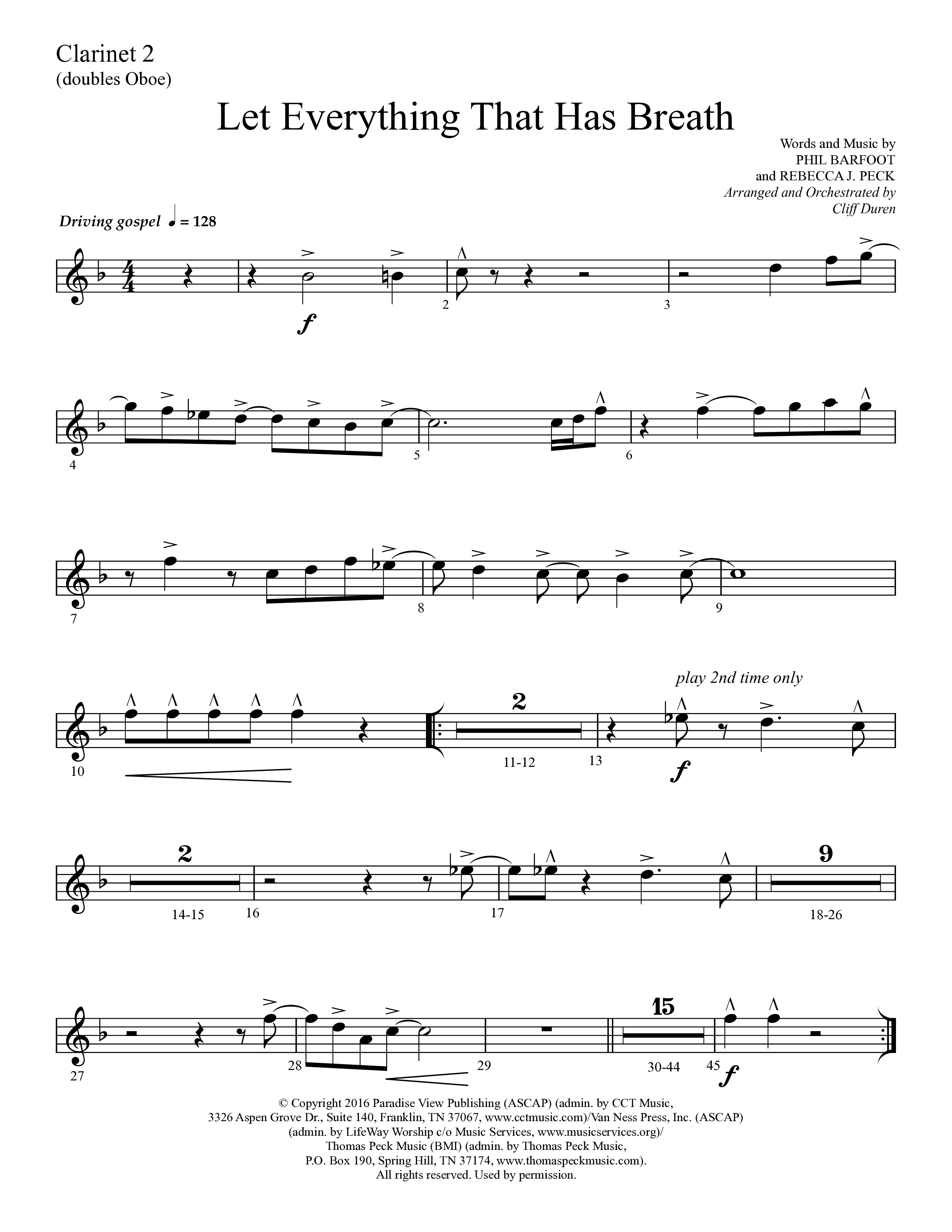 Let Everything That Has Breath (Choral Anthem SATB) Clarinet 1/2 (Lifeway Choral / Arr. Cliff Duren)