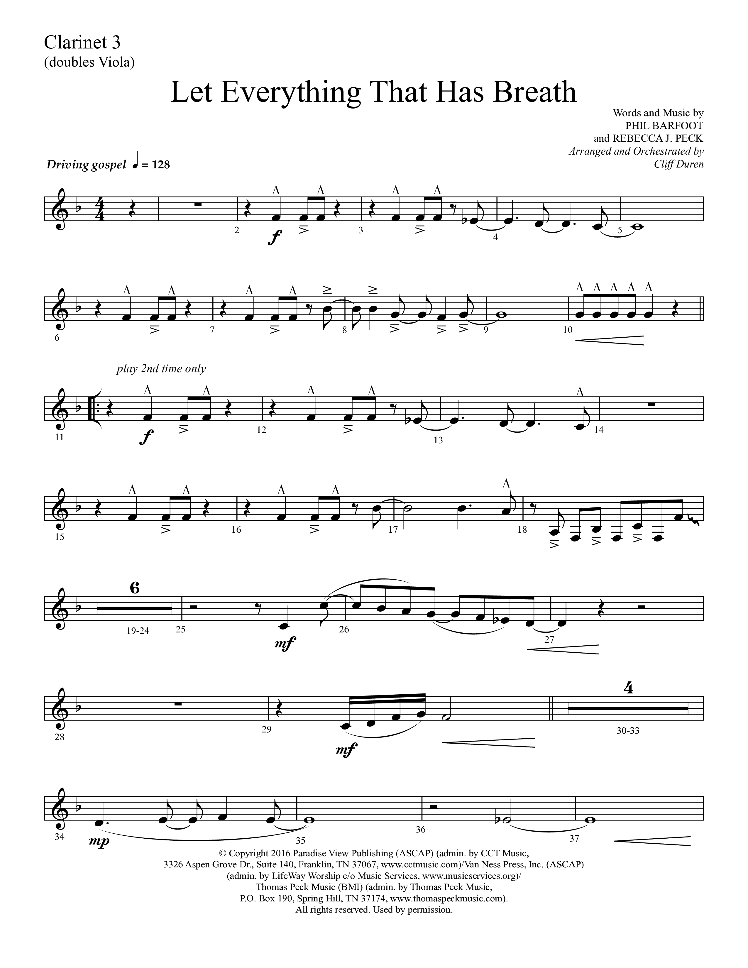 Let Everything That Has Breath (Choral Anthem SATB) Clarinet 3 (Lifeway Choral / Arr. Cliff Duren)