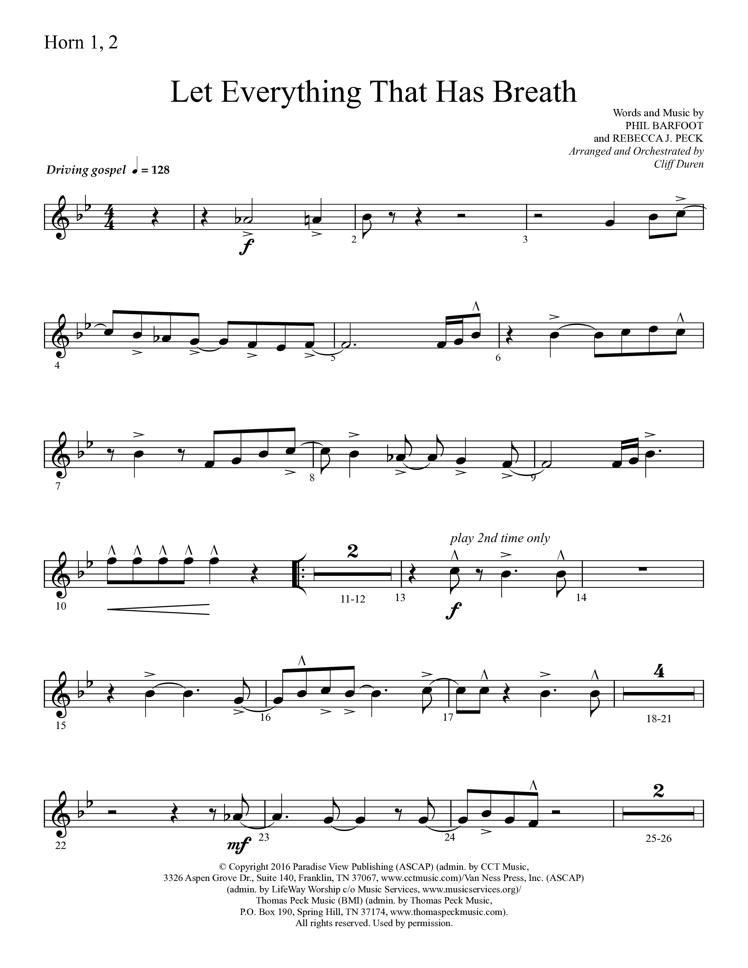 Let Everything That Has Breath (Choral Anthem SATB) French Horn 1/2 (Lifeway Choral / Arr. Cliff Duren)
