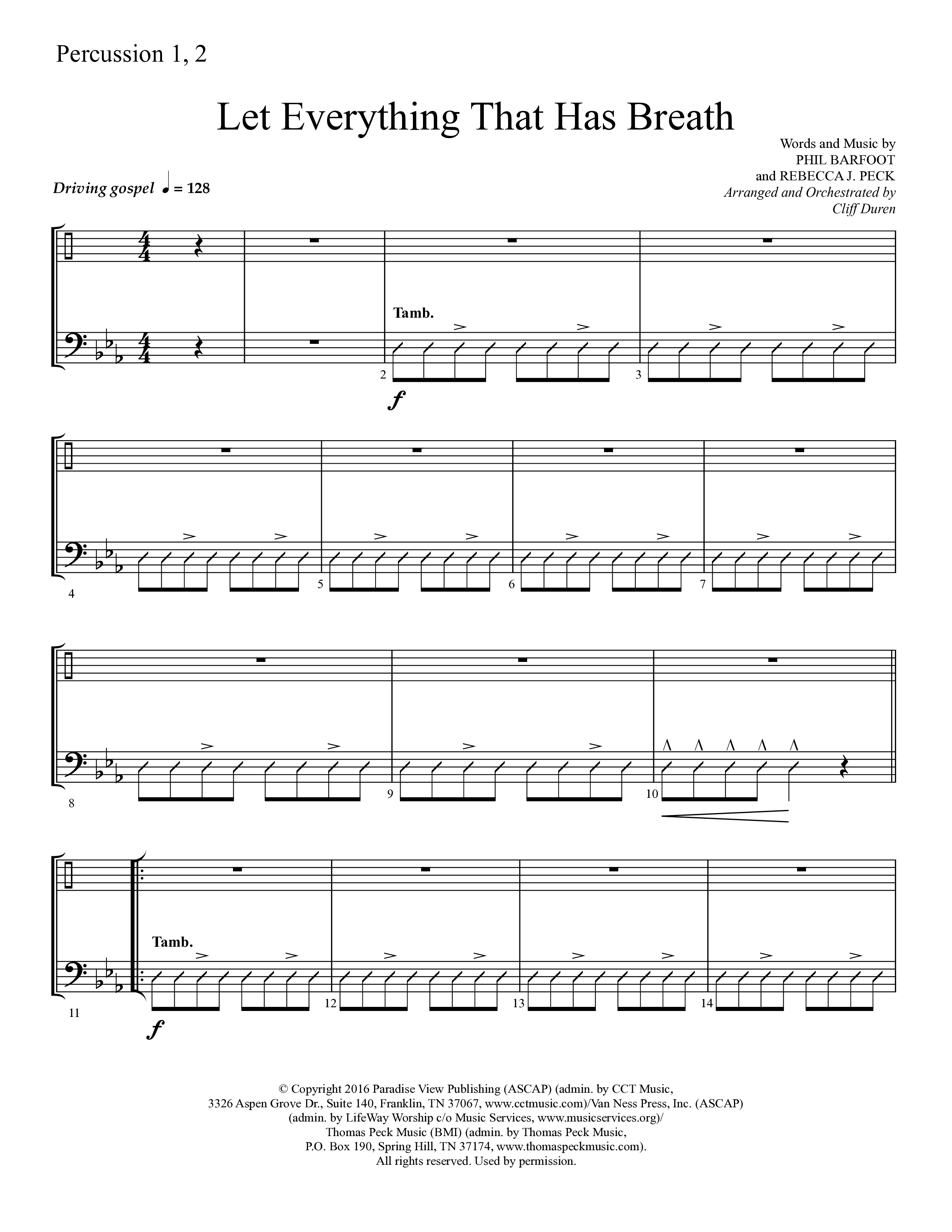 Let Everything That Has Breath (Choral Anthem SATB) Percussion 1/2 (Lifeway Choral / Arr. Cliff Duren)