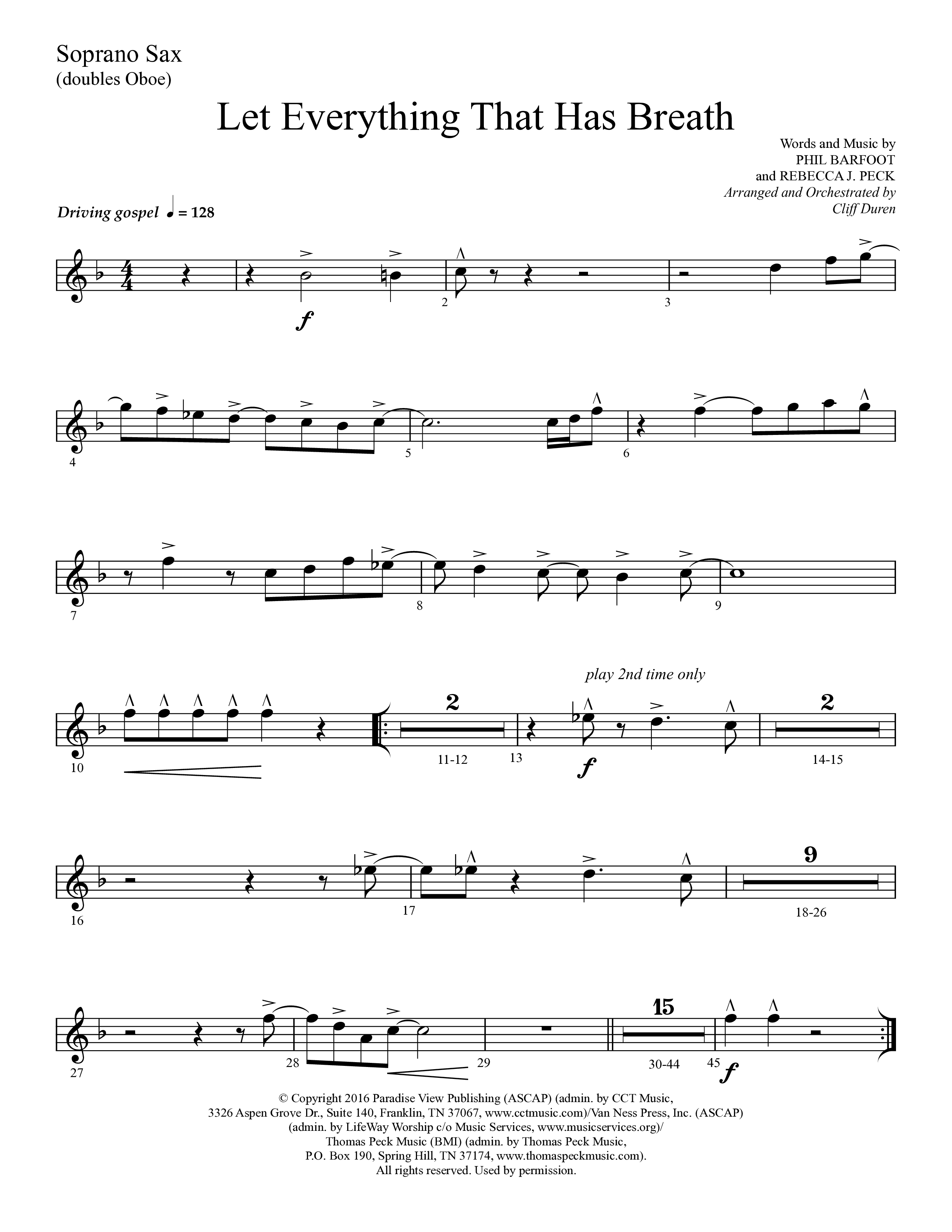 Let Everything That Has Breath (Choral Anthem SATB) Soprano Sax (Lifeway Choral / Arr. Cliff Duren)