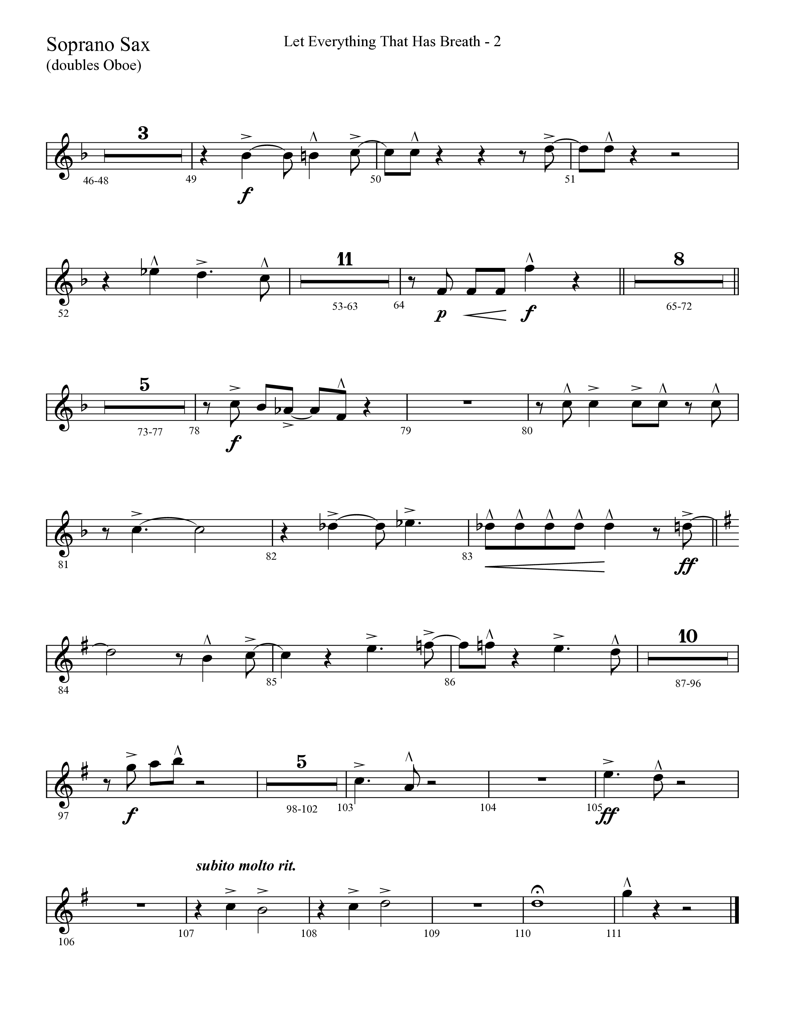 Let Everything That Has Breath (Choral Anthem SATB) Soprano Sax (Lifeway Choral / Arr. Cliff Duren)