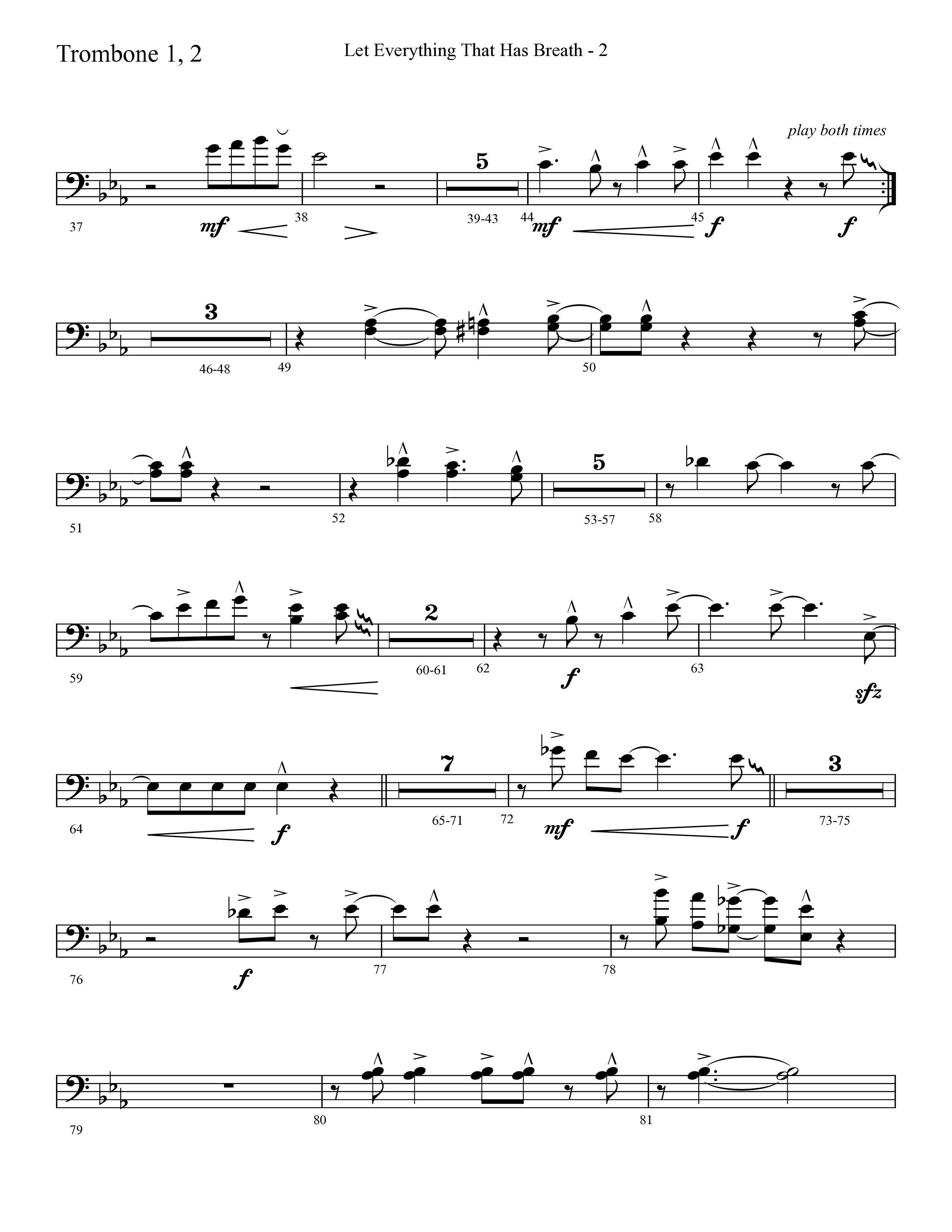 Let Everything That Has Breath (Choral Anthem SATB) Trombone 1/2 (Lifeway Choral / Arr. Cliff Duren)