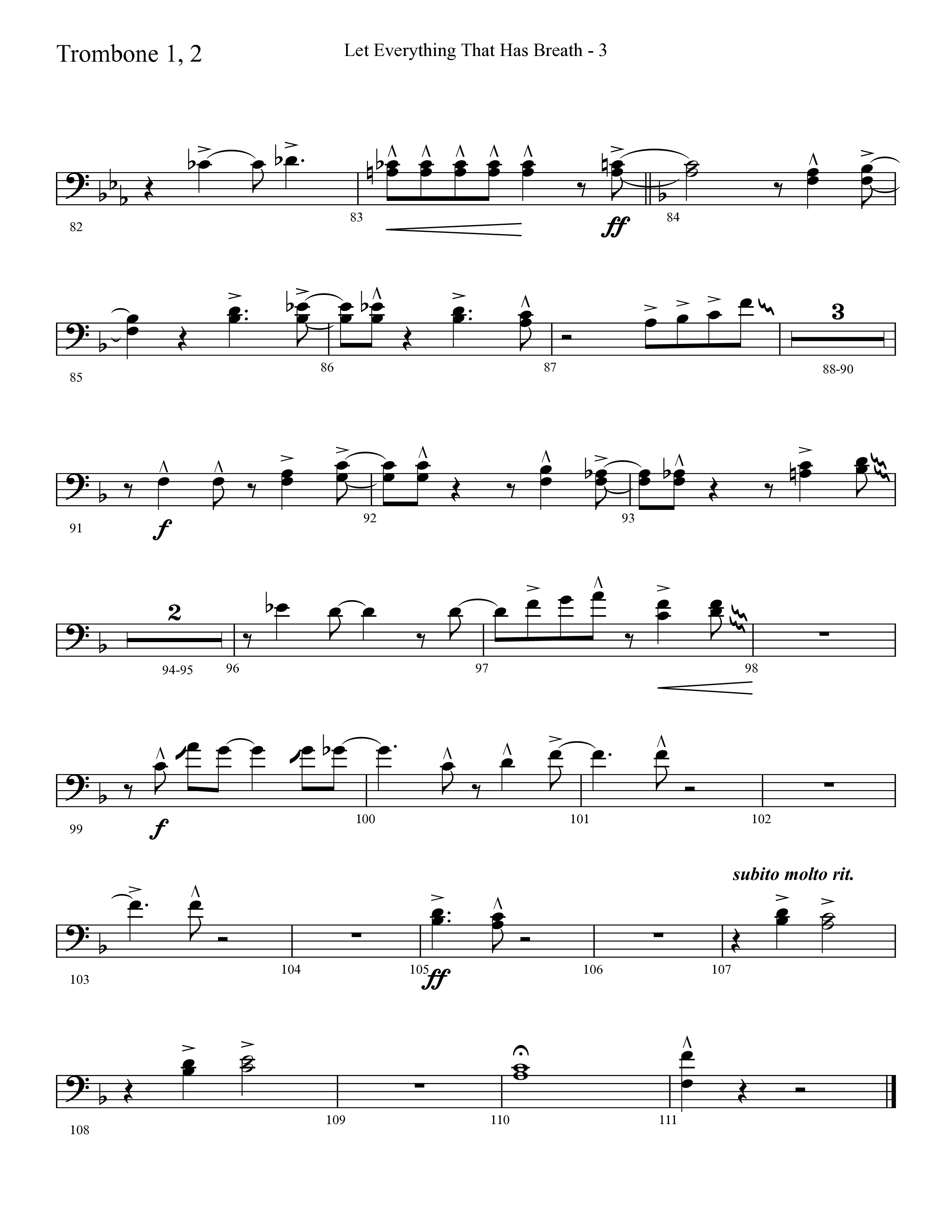 Let Everything That Has Breath (Choral Anthem SATB) Trombone 1/2 (Lifeway Choral / Arr. Cliff Duren)