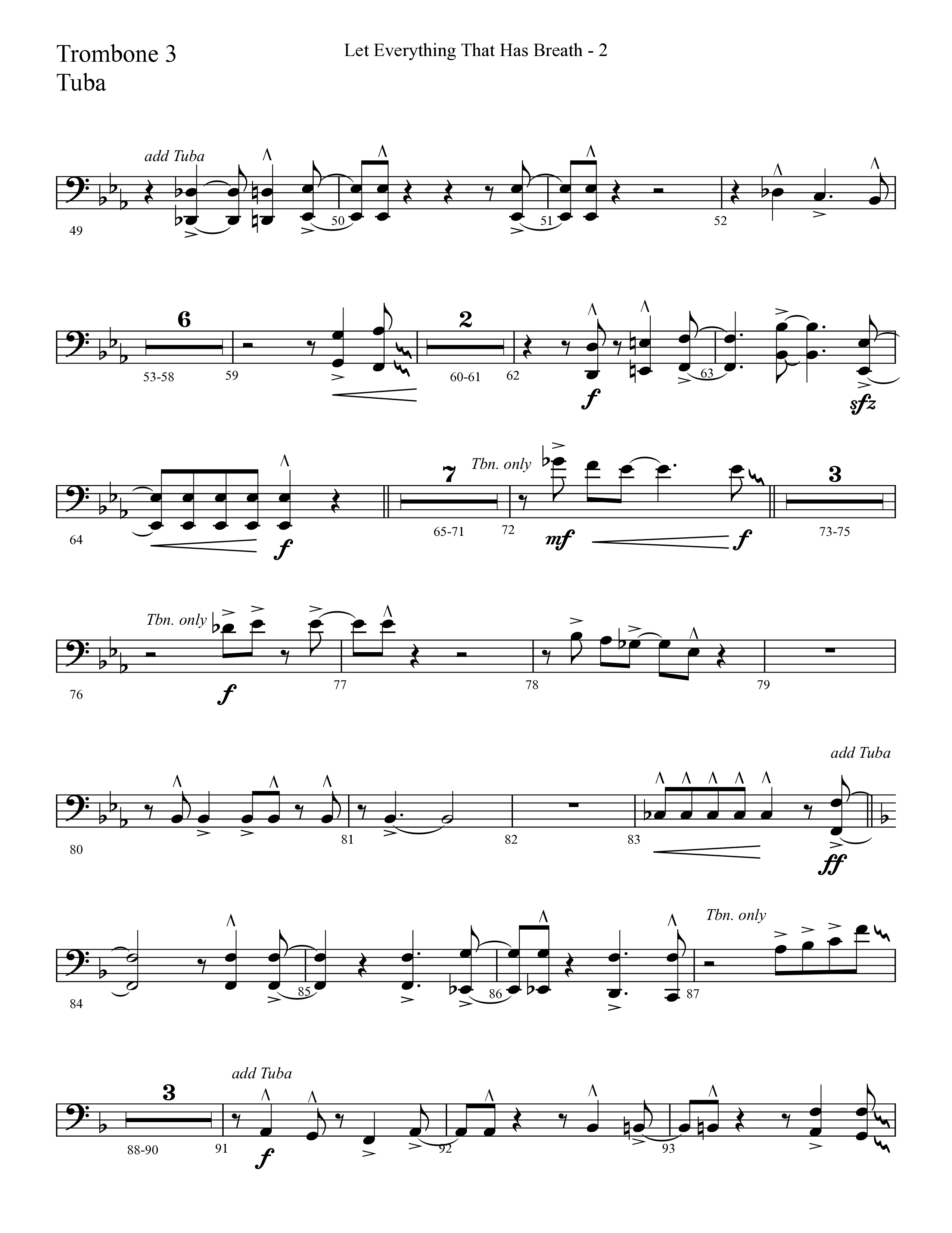 Let Everything That Has Breath (Choral Anthem SATB) Trombone 3/Tuba (Lifeway Choral / Arr. Cliff Duren)