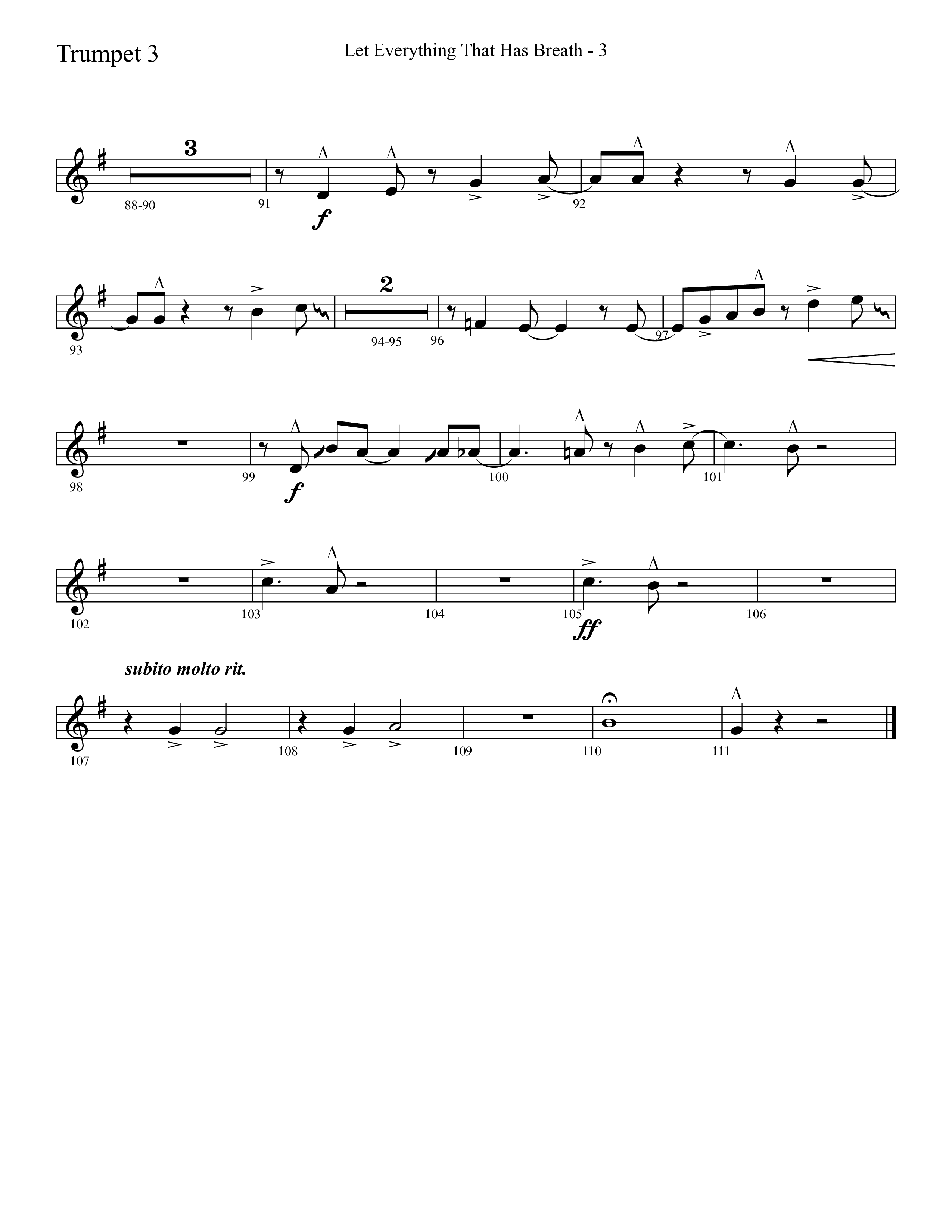 Let Everything That Has Breath (Choral Anthem SATB) Trumpet 3 (Lifeway Choral / Arr. Cliff Duren)