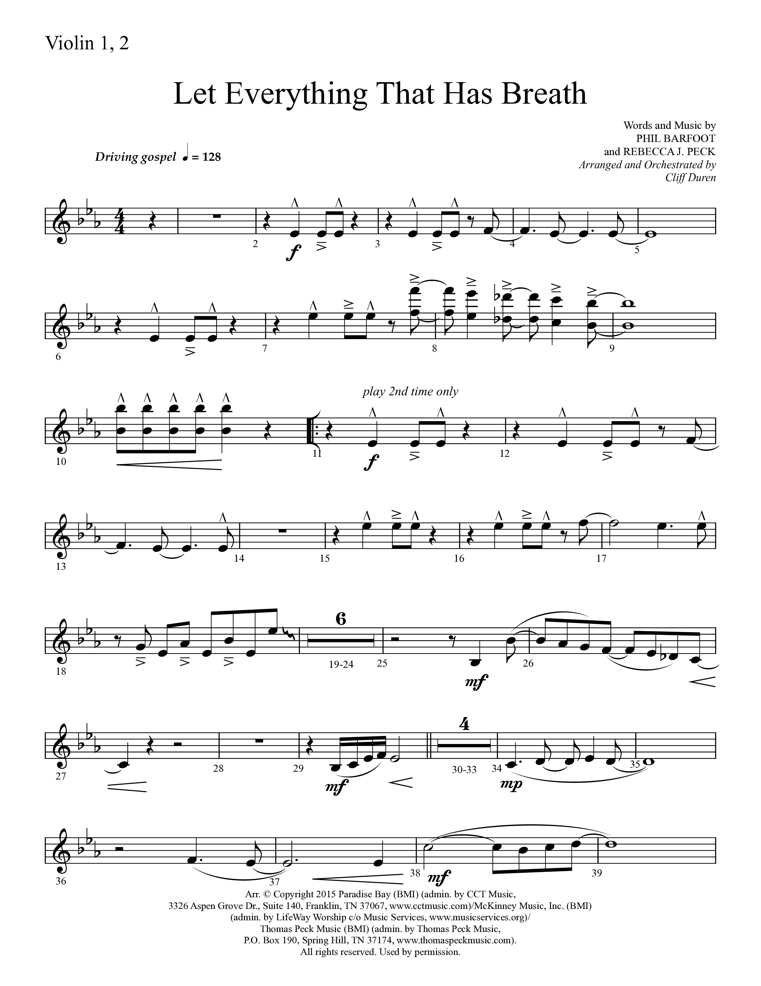Let Everything That Has Breath (Choral Anthem SATB) Violin 1/2 (Lifeway Choral / Arr. Cliff Duren)