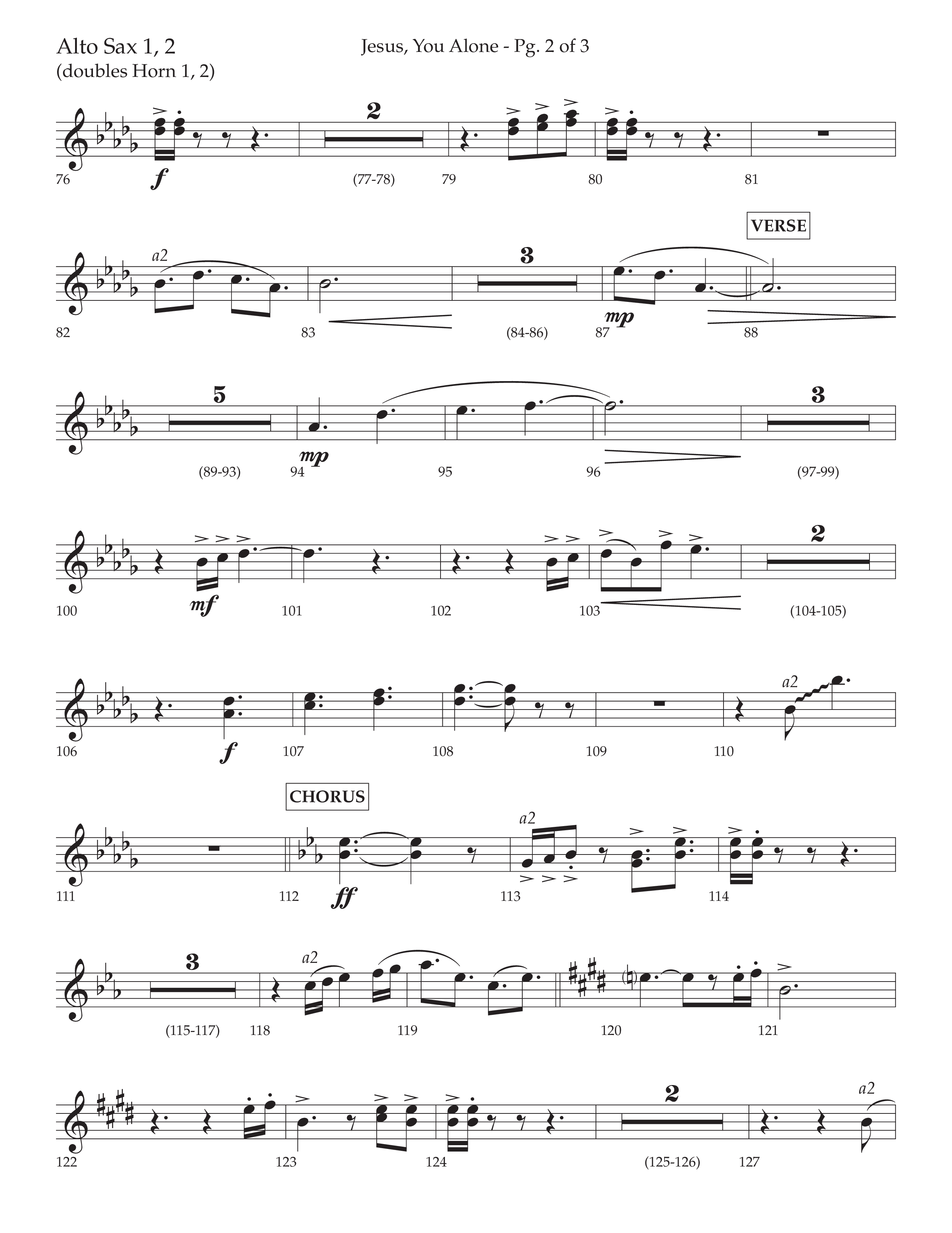 Jesus You Alone (Choral Anthem SATB) Alto Sax 1/2 (Lifeway Choral / Arr. David Wise / Orch. Bradley Knight)