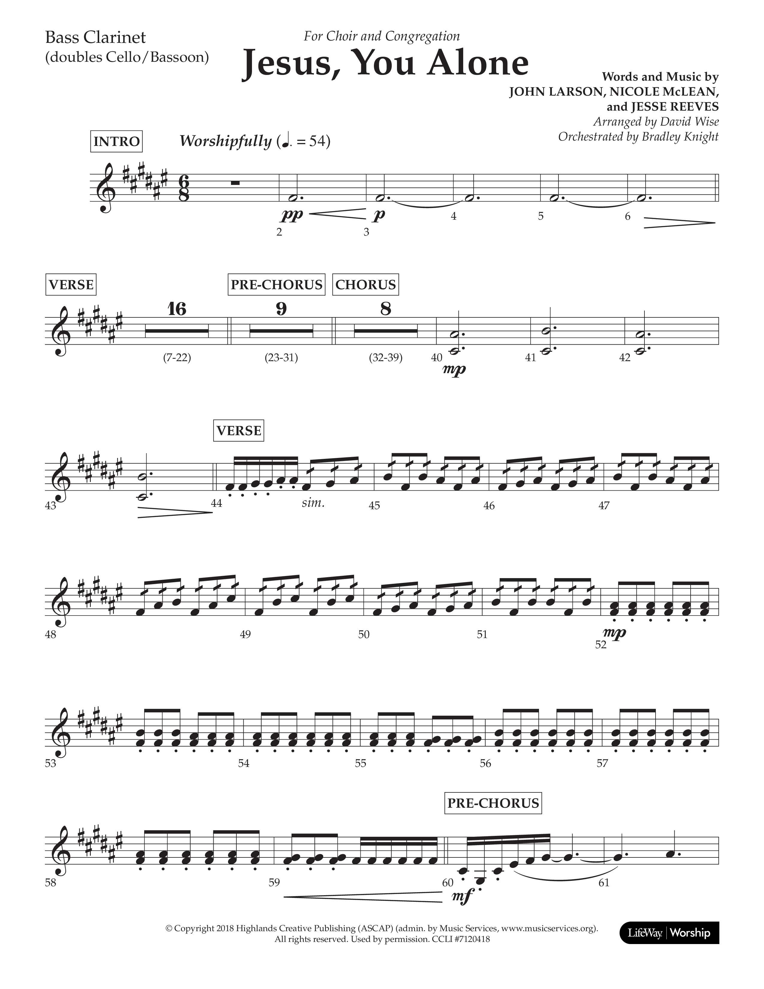 Jesus You Alone (Choral Anthem SATB) Bass Clarinet (Lifeway Choral / Arr. David Wise / Orch. Bradley Knight)