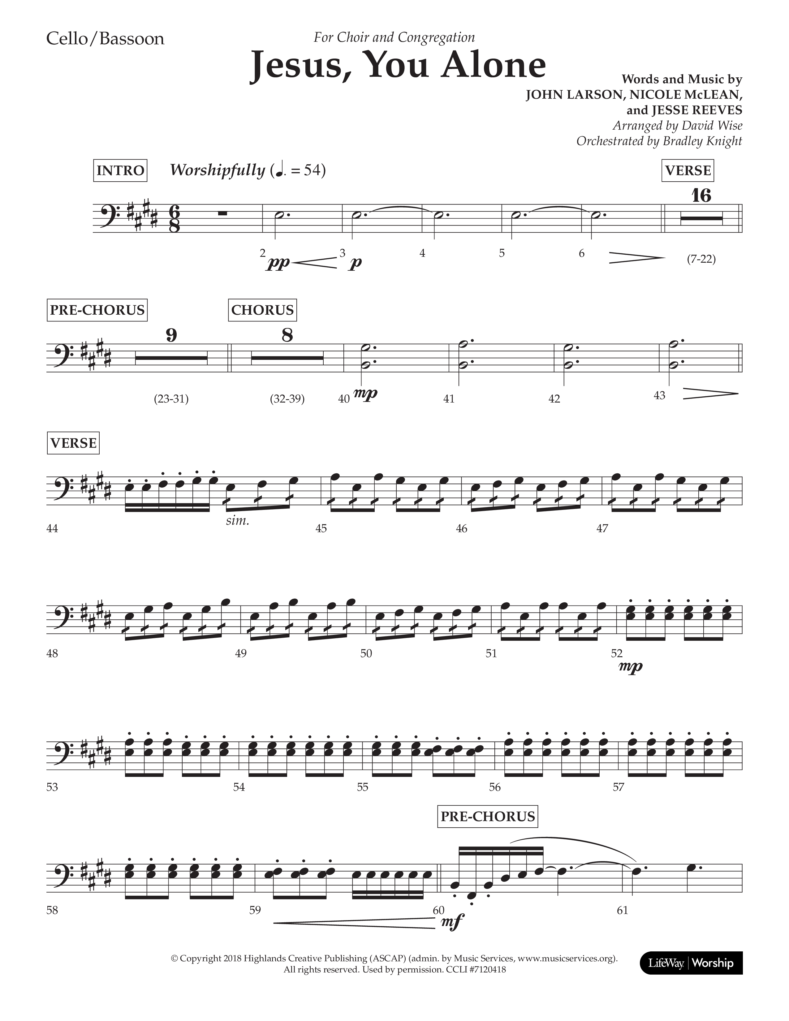 Jesus You Alone (Choral Anthem SATB) Cello (Lifeway Choral / Arr. David Wise / Orch. Bradley Knight)