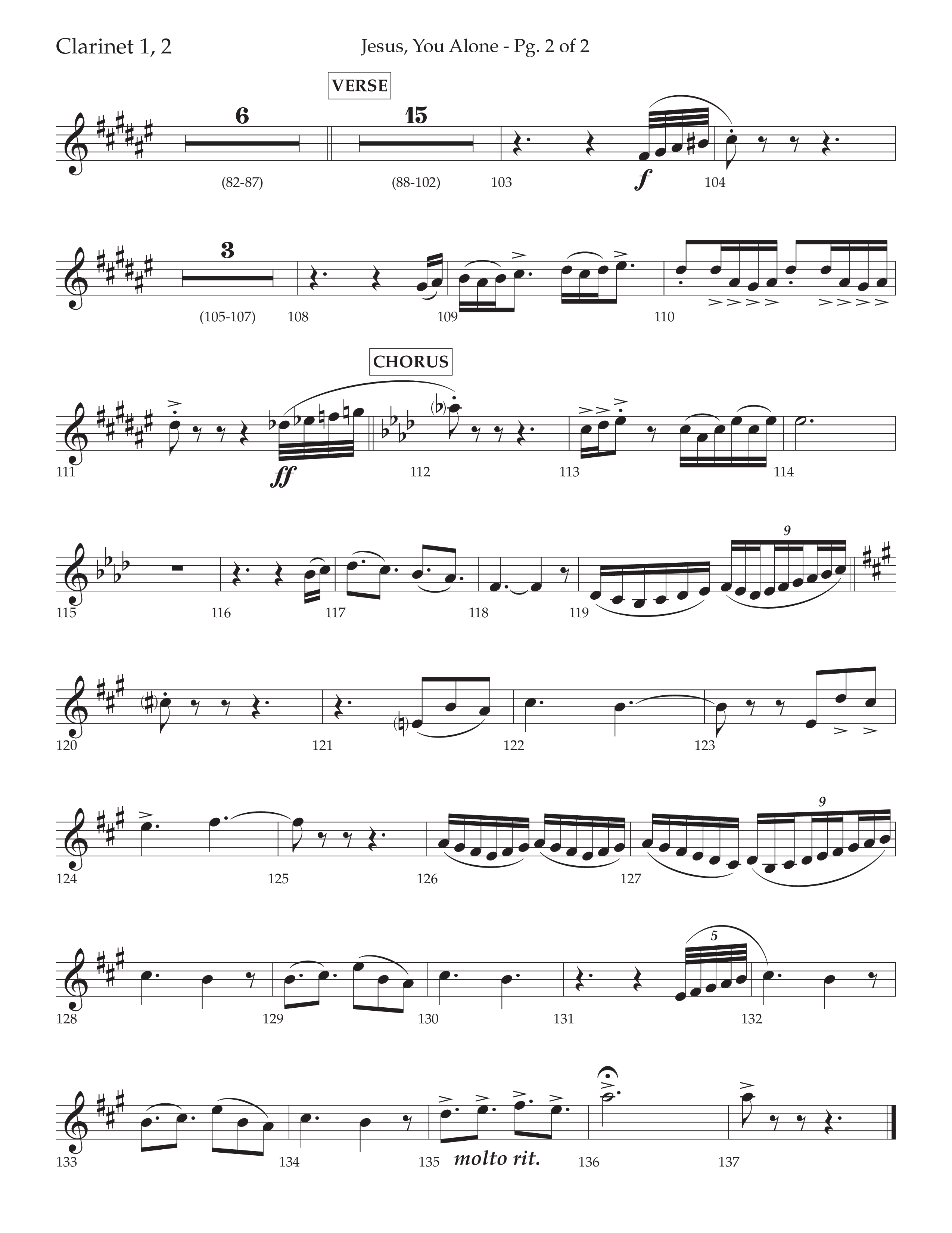 Jesus You Alone (Choral Anthem SATB) Clarinet 1/2 (Lifeway Choral / Arr. David Wise / Orch. Bradley Knight)