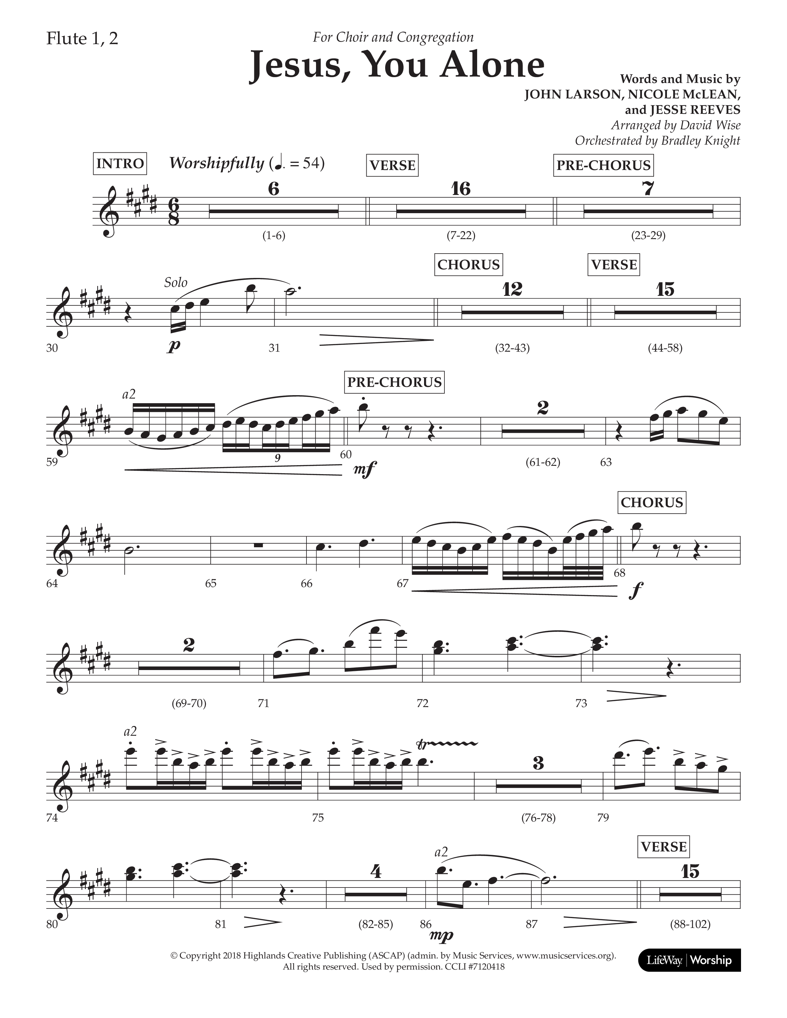 Jesus You Alone (Choral Anthem SATB) Flute 1/2 (Lifeway Choral / Arr. David Wise / Orch. Bradley Knight)