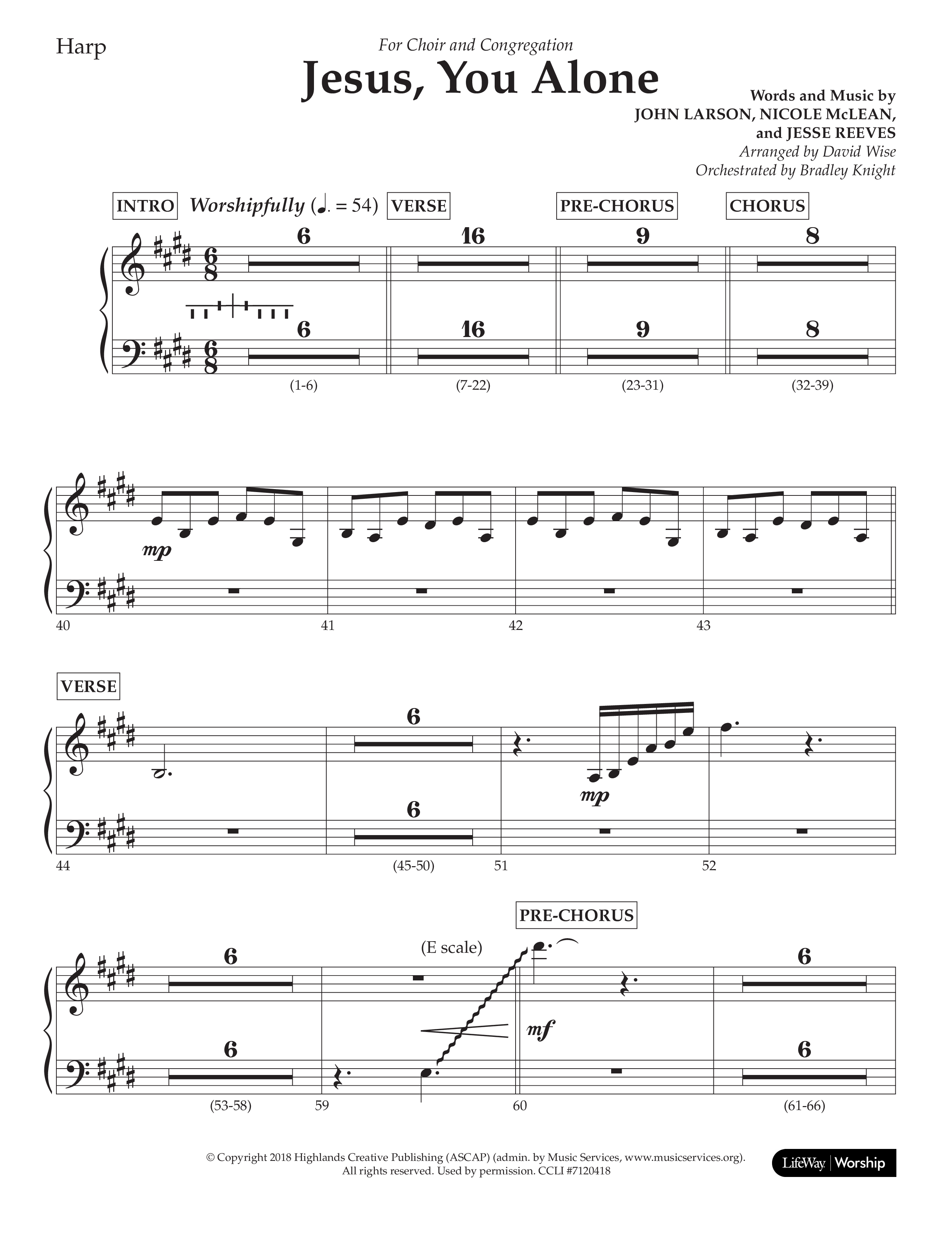 Jesus You Alone (Choral Anthem SATB) Harp (Lifeway Choral / Arr. David Wise / Orch. Bradley Knight)