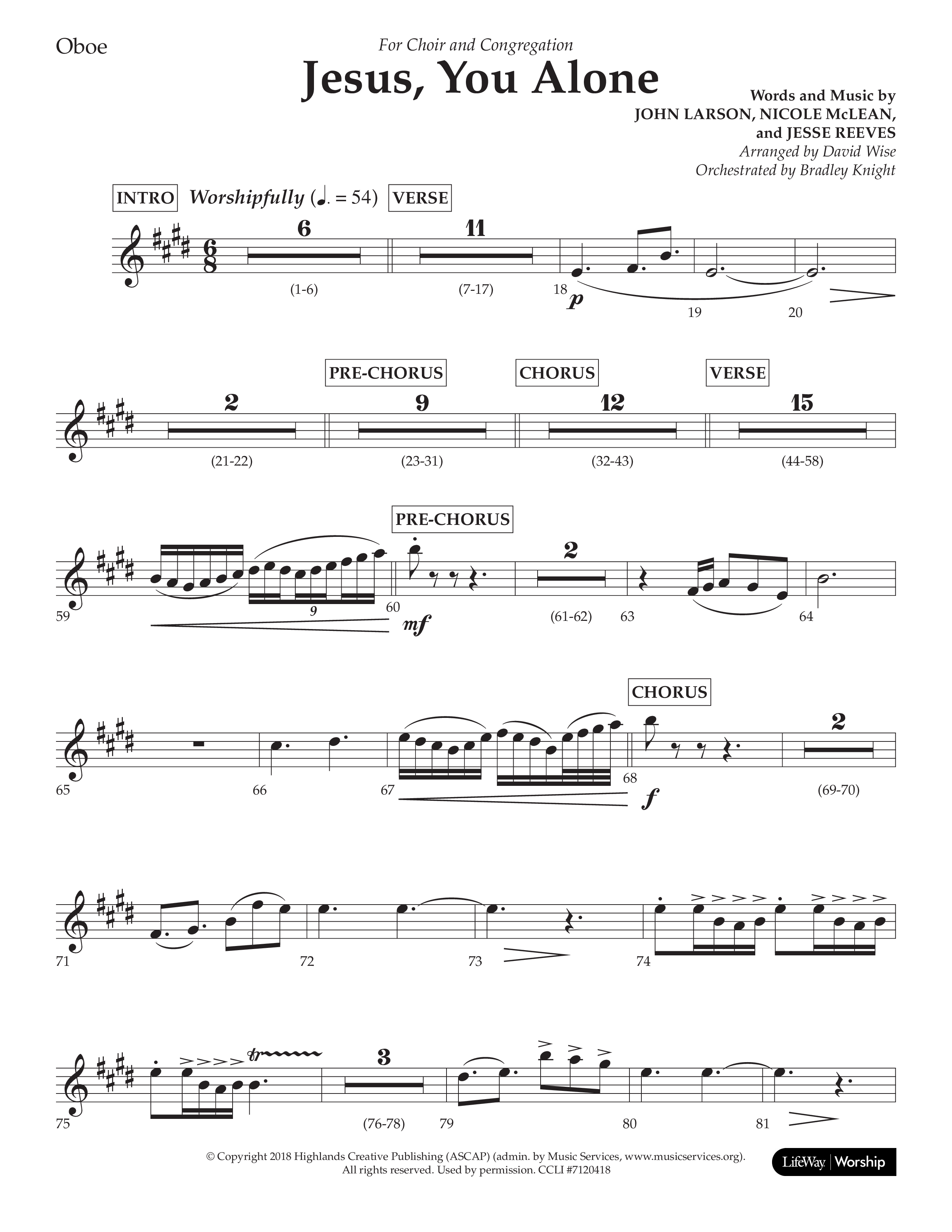 Jesus You Alone (Choral Anthem SATB) Oboe (Lifeway Choral / Arr. David Wise / Orch. Bradley Knight)