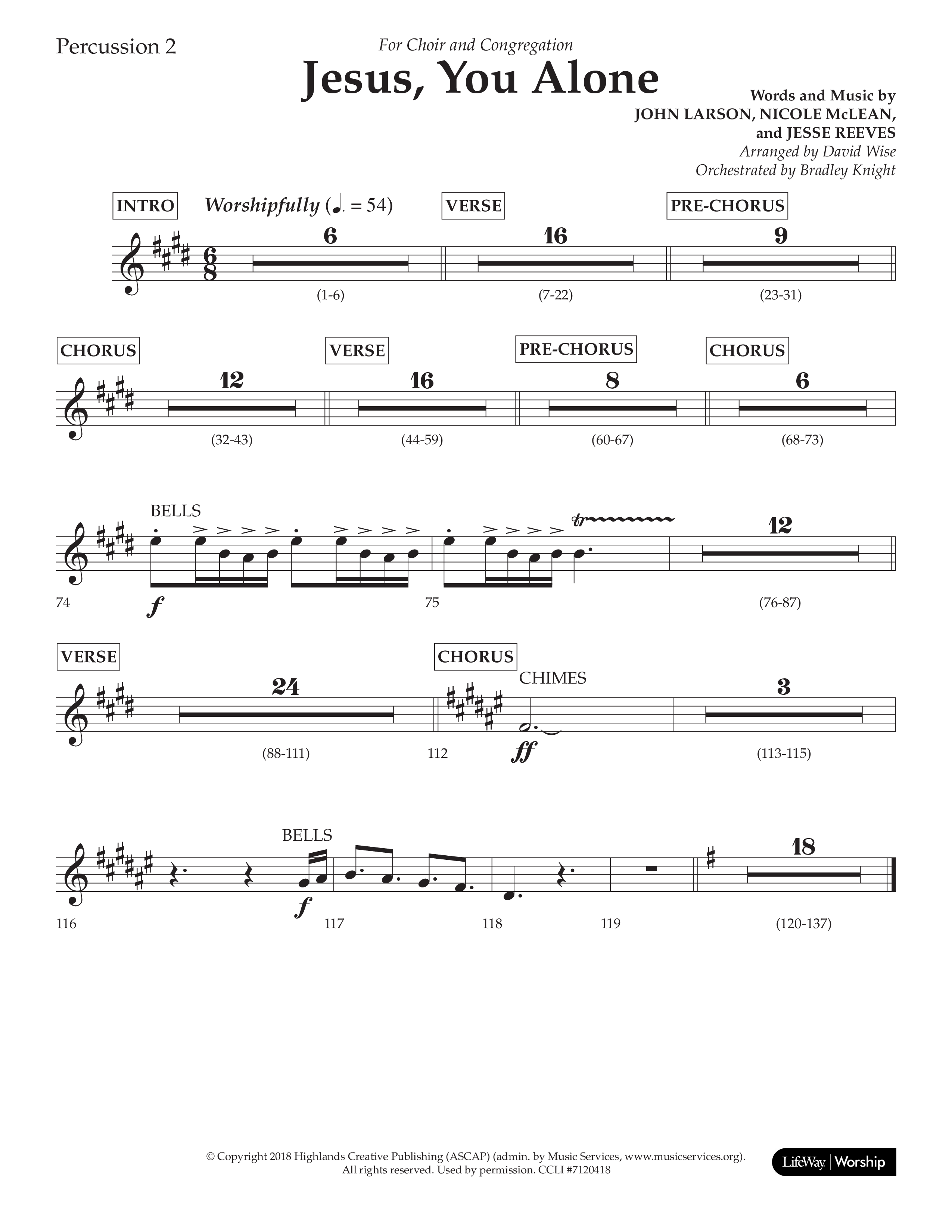 Jesus You Alone (Choral Anthem SATB) Percussion 1/2 (Lifeway Choral / Arr. David Wise / Orch. Bradley Knight)