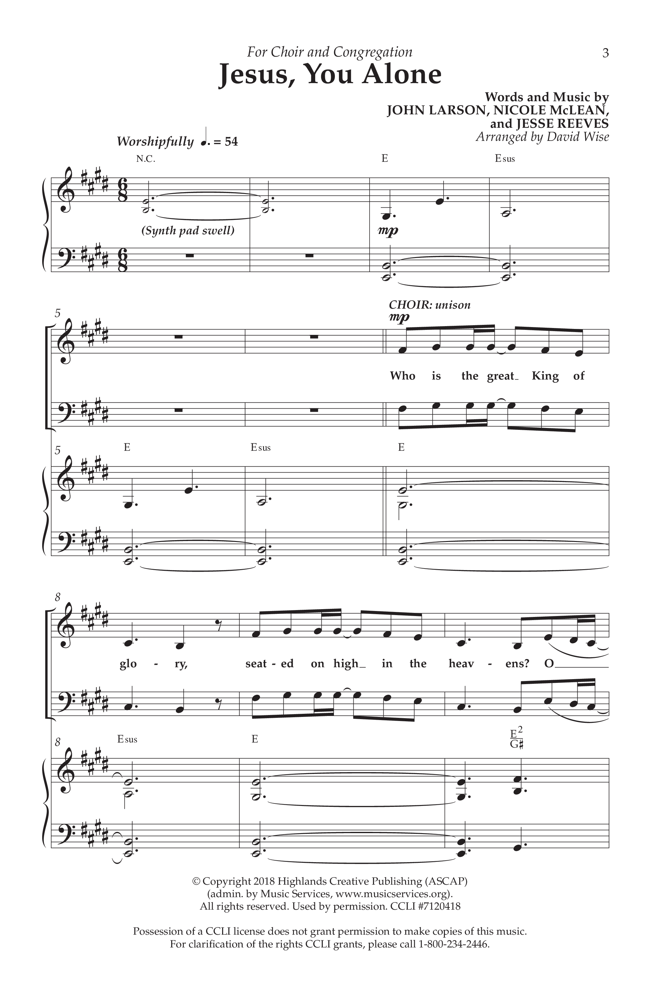 Jesus You Alone (Choral Anthem SATB) Anthem (SATB/Piano) (Lifeway Choral / Arr. David Wise / Orch. Bradley Knight)