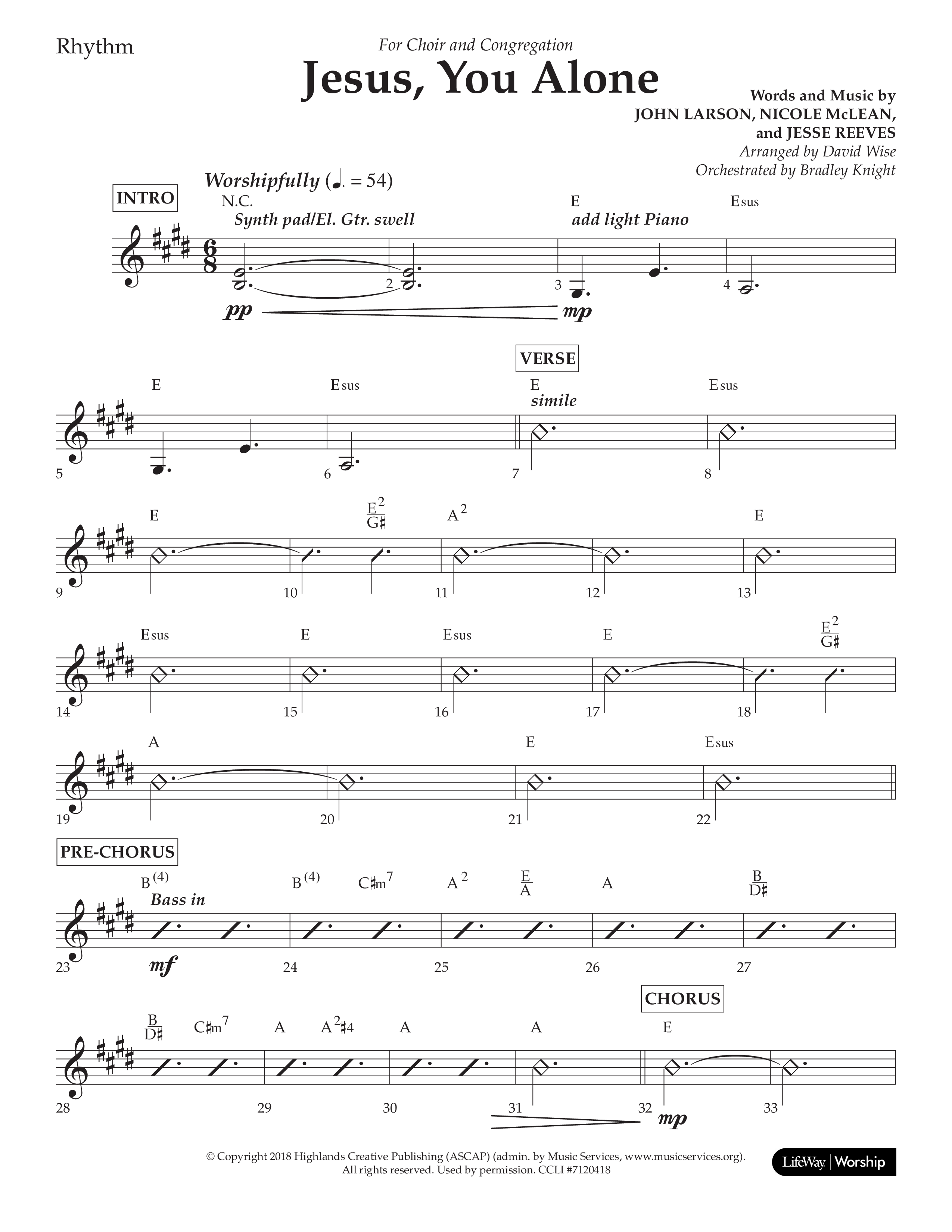 Jesus You Alone (Choral Anthem SATB) Lead Melody & Rhythm (Lifeway Choral / Arr. David Wise / Orch. Bradley Knight)