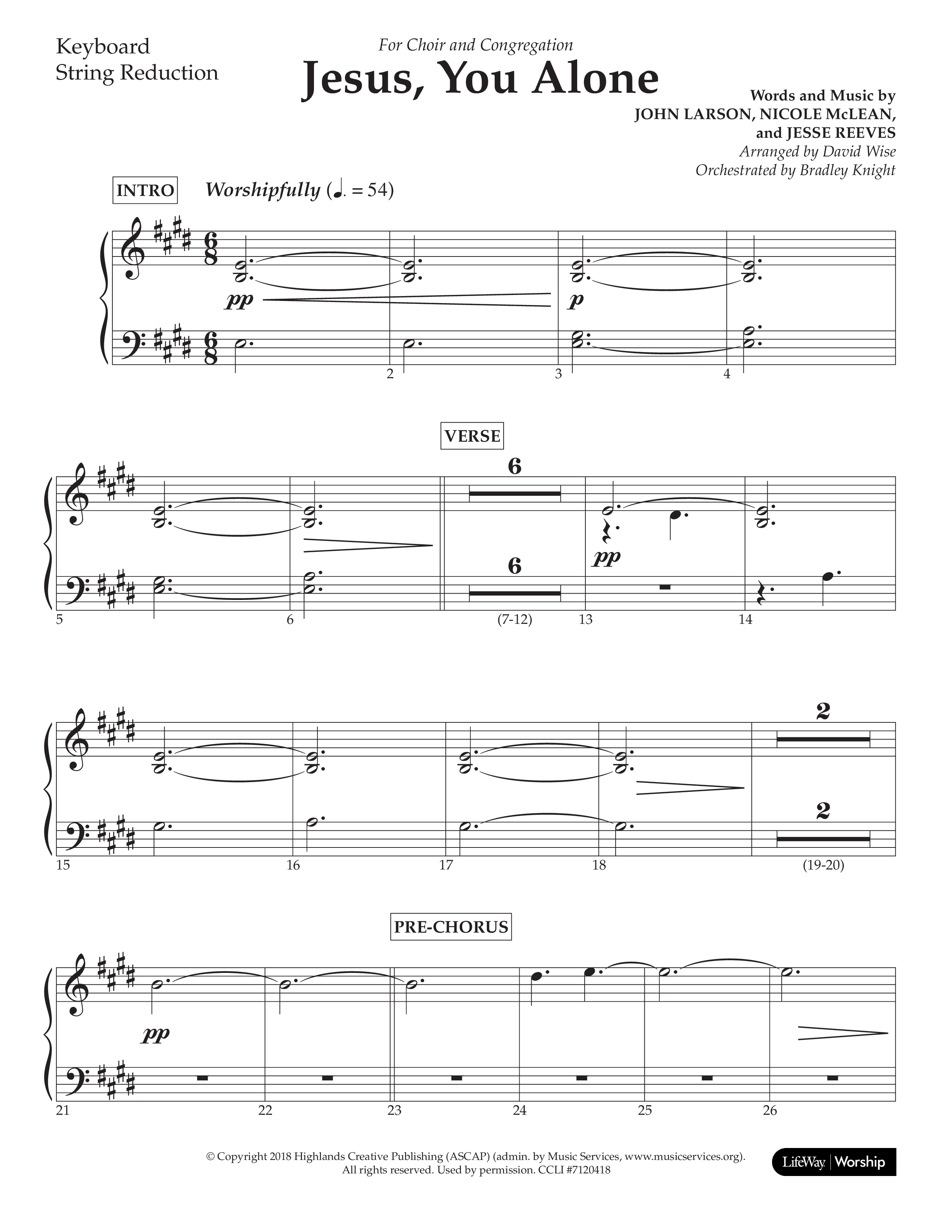 Jesus You Alone (Choral Anthem SATB) String Reduction (Lifeway Choral / Arr. David Wise / Orch. Bradley Knight)