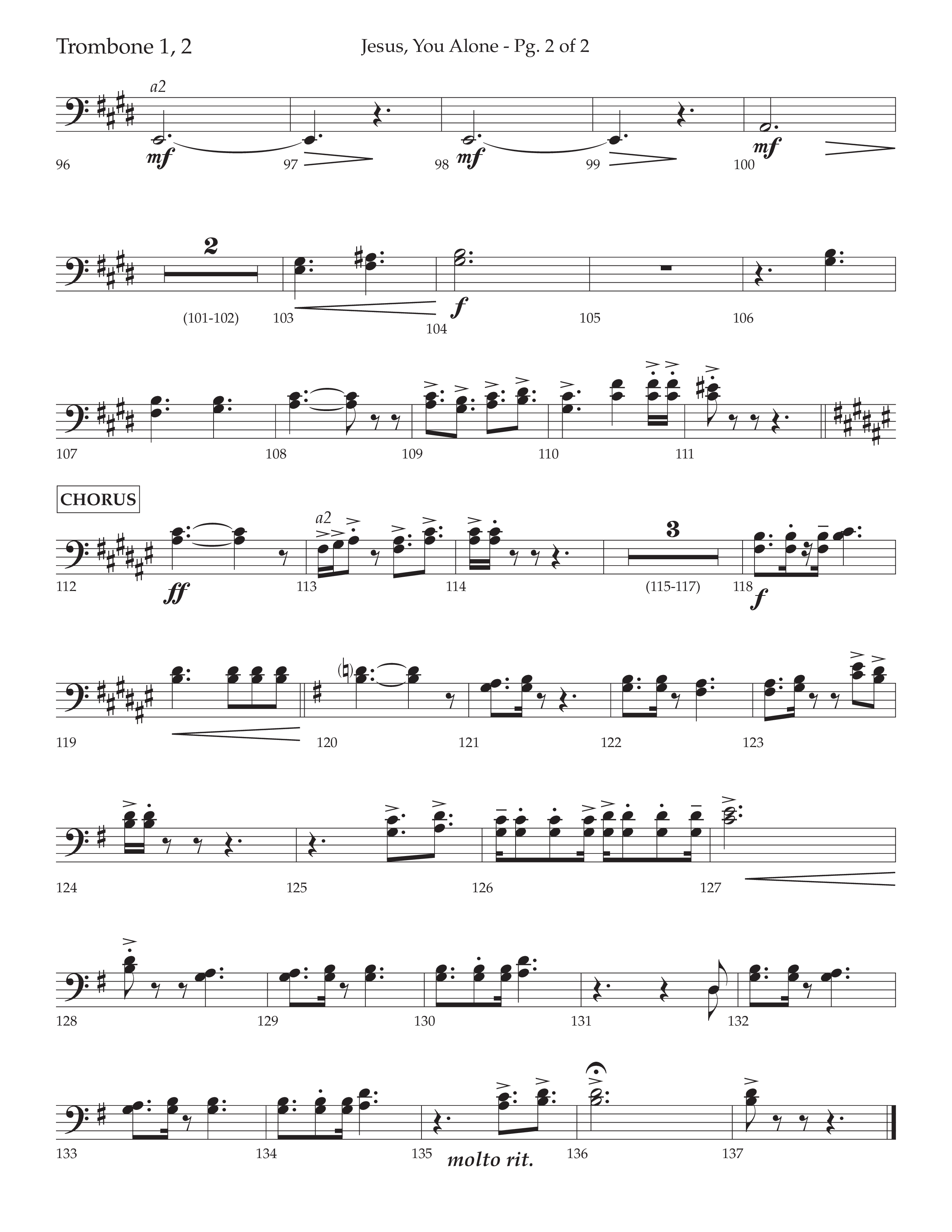 Jesus You Alone (Choral Anthem SATB) Trombone 1/2 (Lifeway Choral / Arr. David Wise / Orch. Bradley Knight)