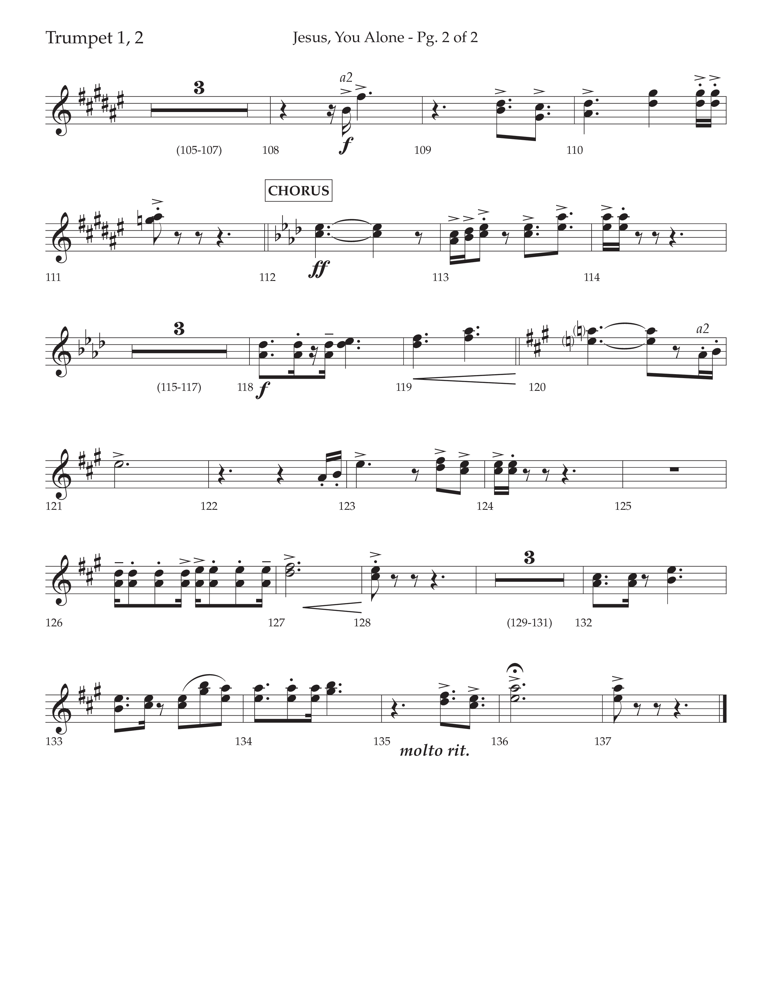 Jesus You Alone (Choral Anthem SATB) Trumpet 1,2 (Lifeway Choral / Arr. David Wise / Orch. Bradley Knight)