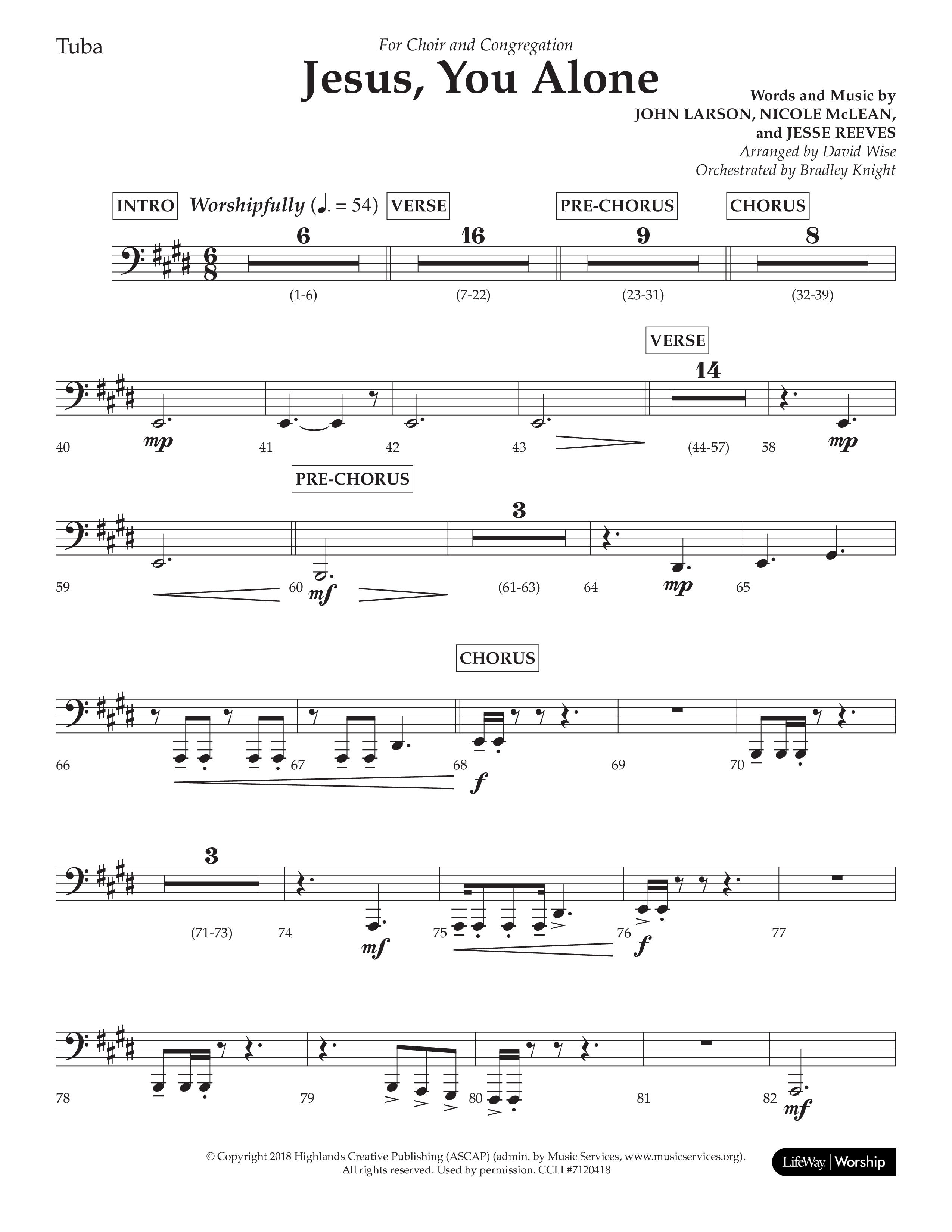 Jesus You Alone (Choral Anthem SATB) Tuba (Lifeway Choral / Arr. David Wise / Orch. Bradley Knight)