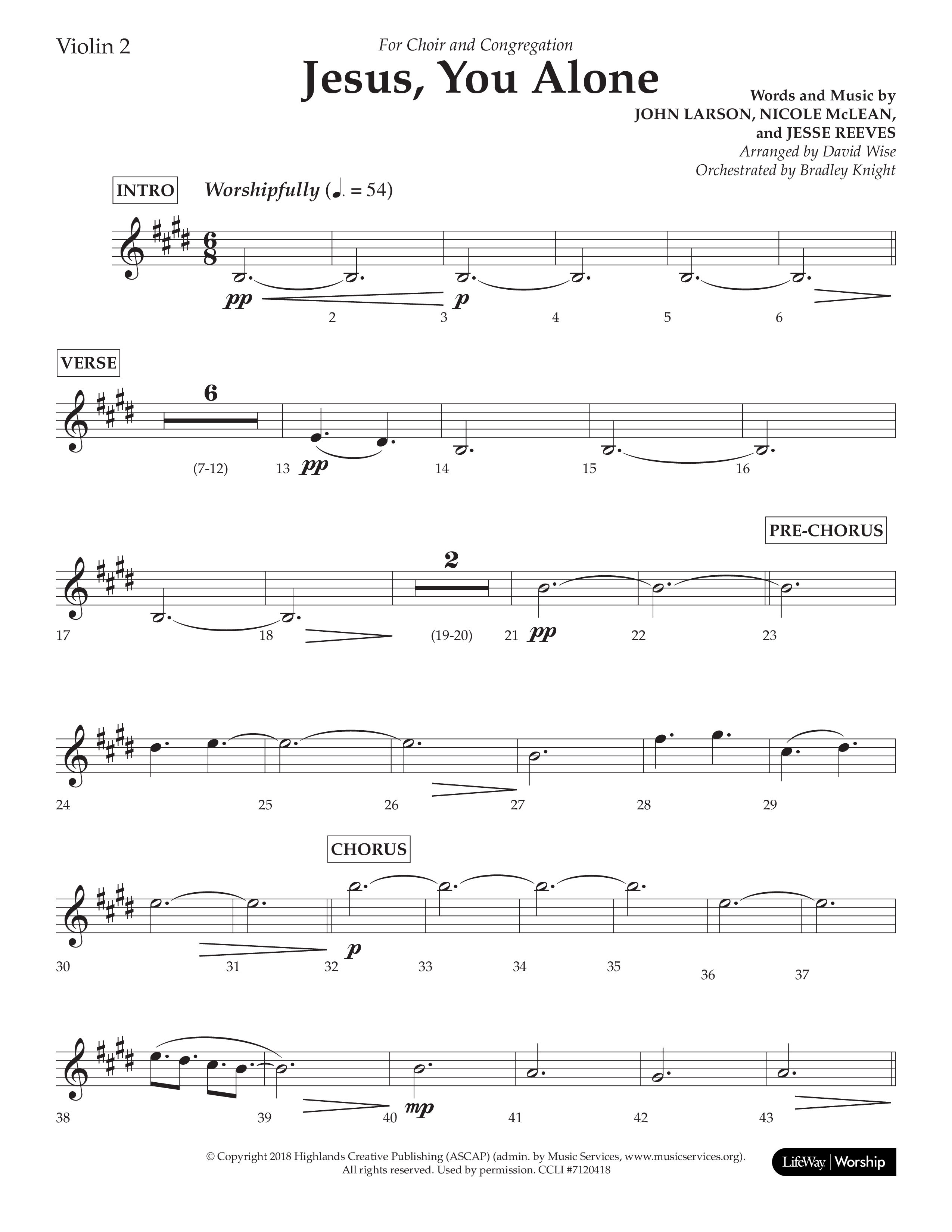 Jesus You Alone (Choral Anthem SATB) Violin 2 (Lifeway Choral / Arr. David Wise / Orch. Bradley Knight)