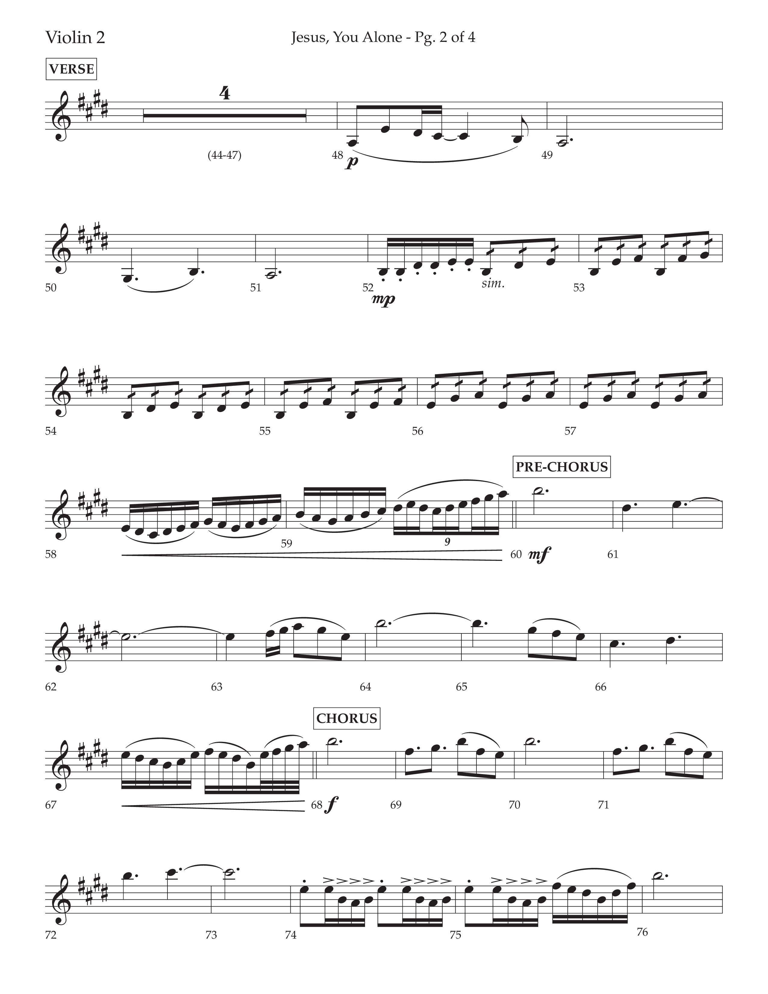 Jesus You Alone (Choral Anthem SATB) Violin 2 (Lifeway Choral / Arr. David Wise / Orch. Bradley Knight)