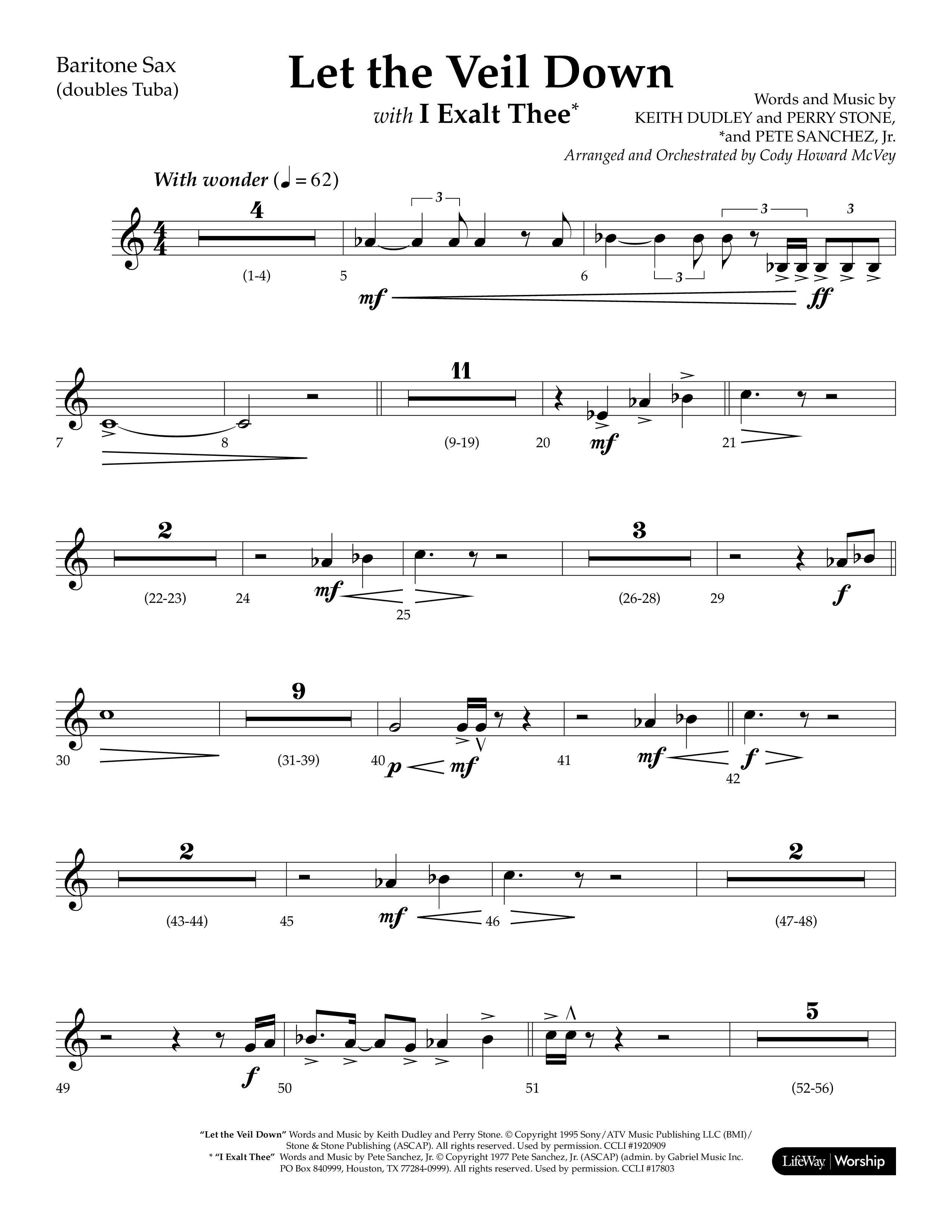 Let The Veil Down with I Exalt Thee (Choral Anthem SATB) Bari Sax (Lifeway Choral / Arr. Cody McVey)