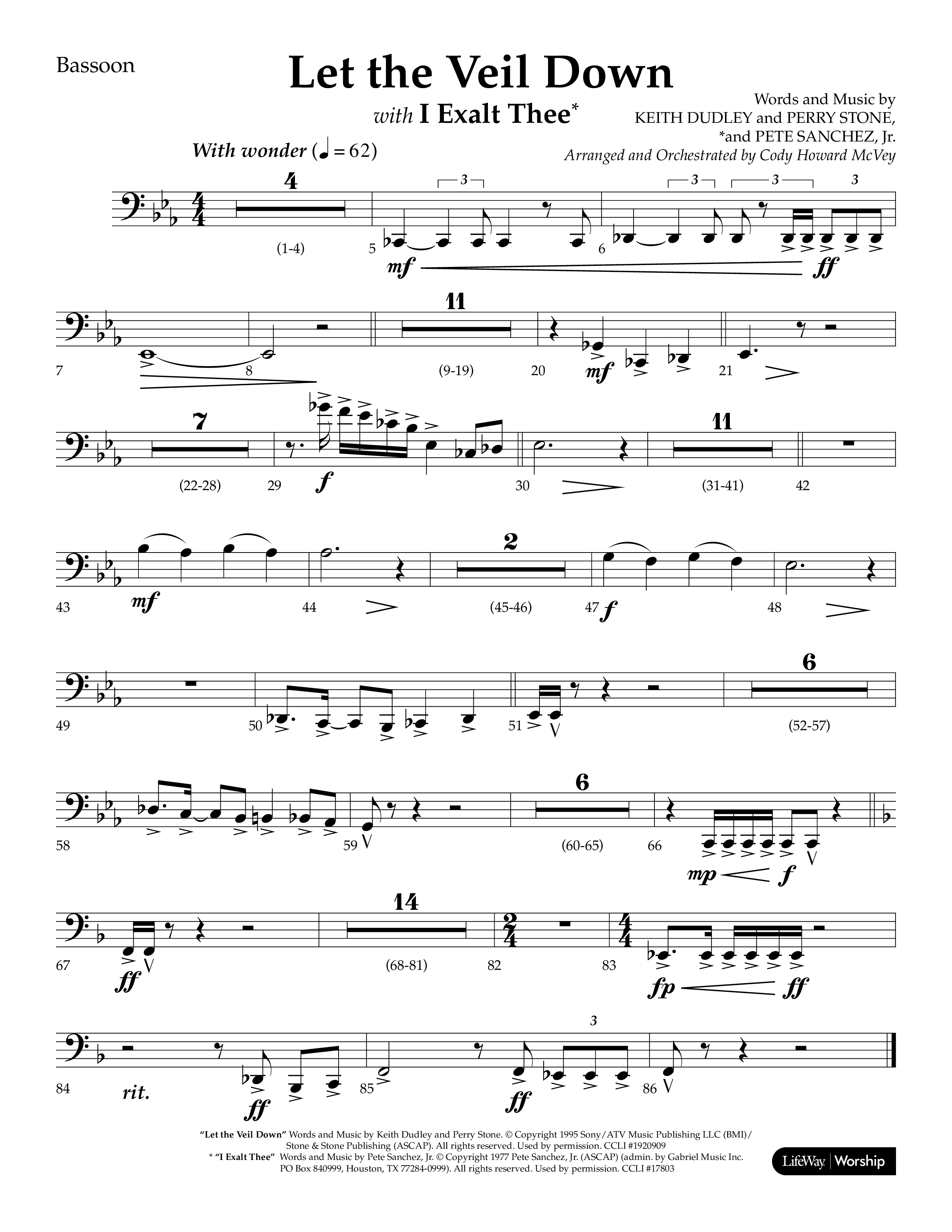 Let The Veil Down with I Exalt Thee (Choral Anthem SATB) Bassoon (Lifeway Choral / Arr. Cody McVey)
