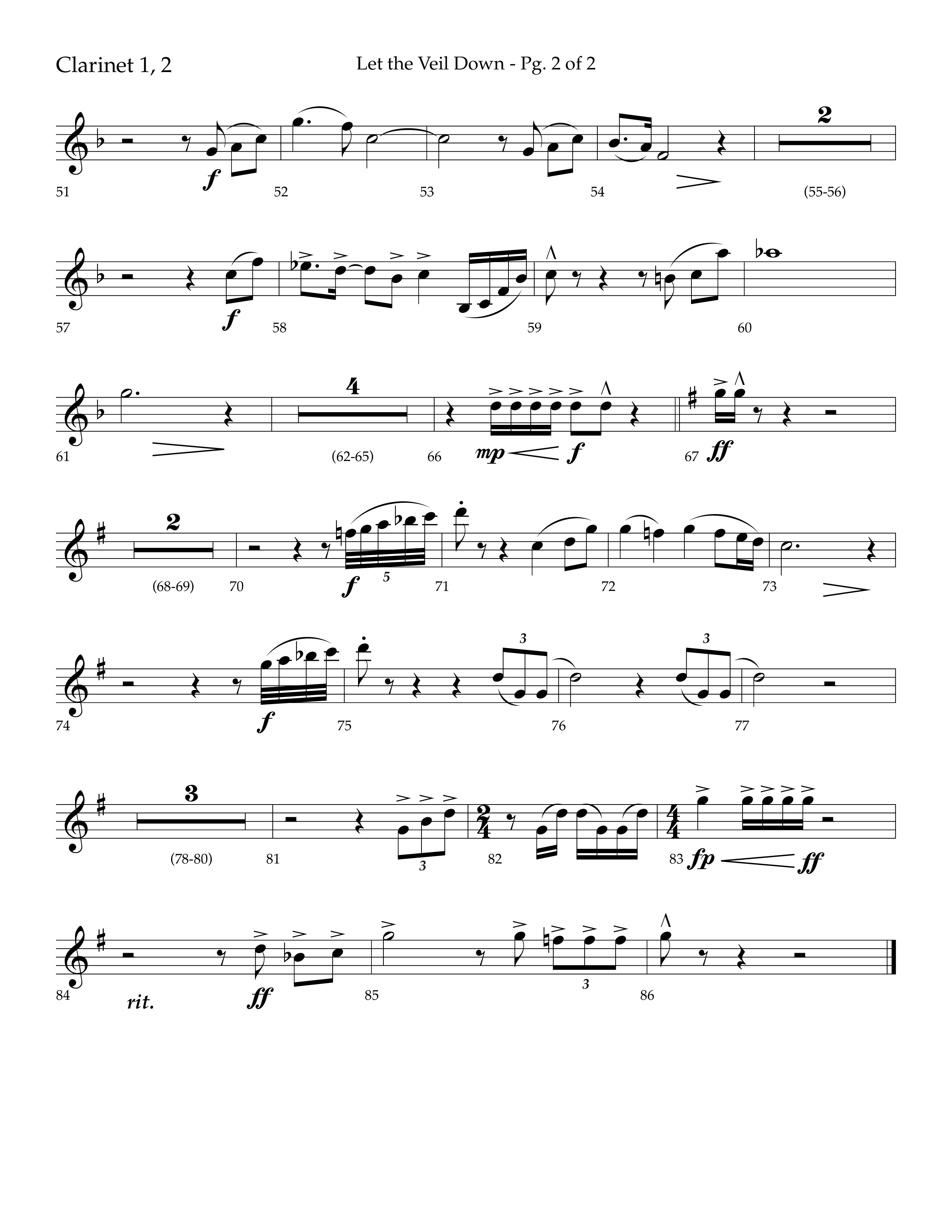 Let The Veil Down with I Exalt Thee (Choral Anthem SATB) Clarinet 1/2 (Lifeway Choral / Arr. Cody McVey)