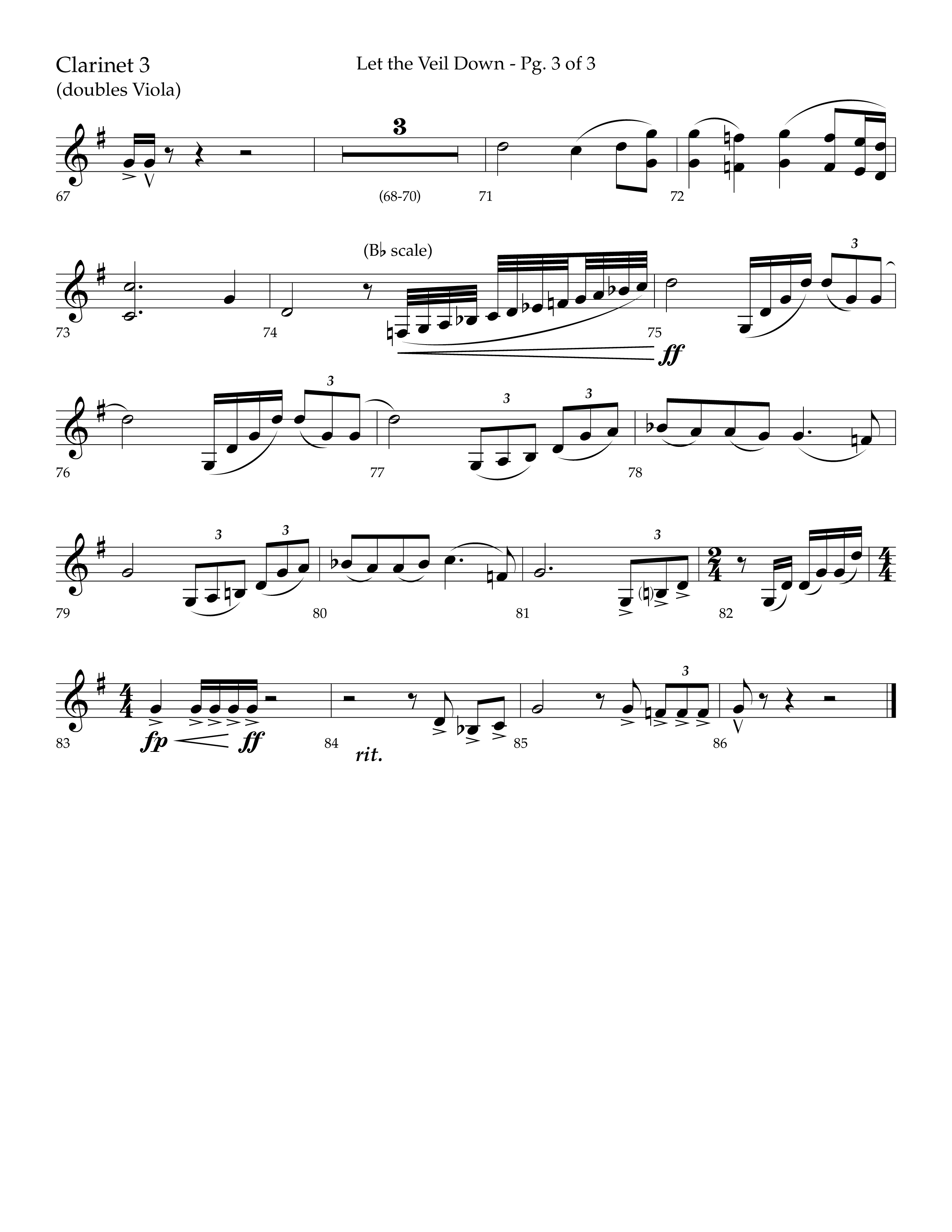 Let The Veil Down with I Exalt Thee (Choral Anthem SATB) Clarinet 3 (Lifeway Choral / Arr. Cody McVey)