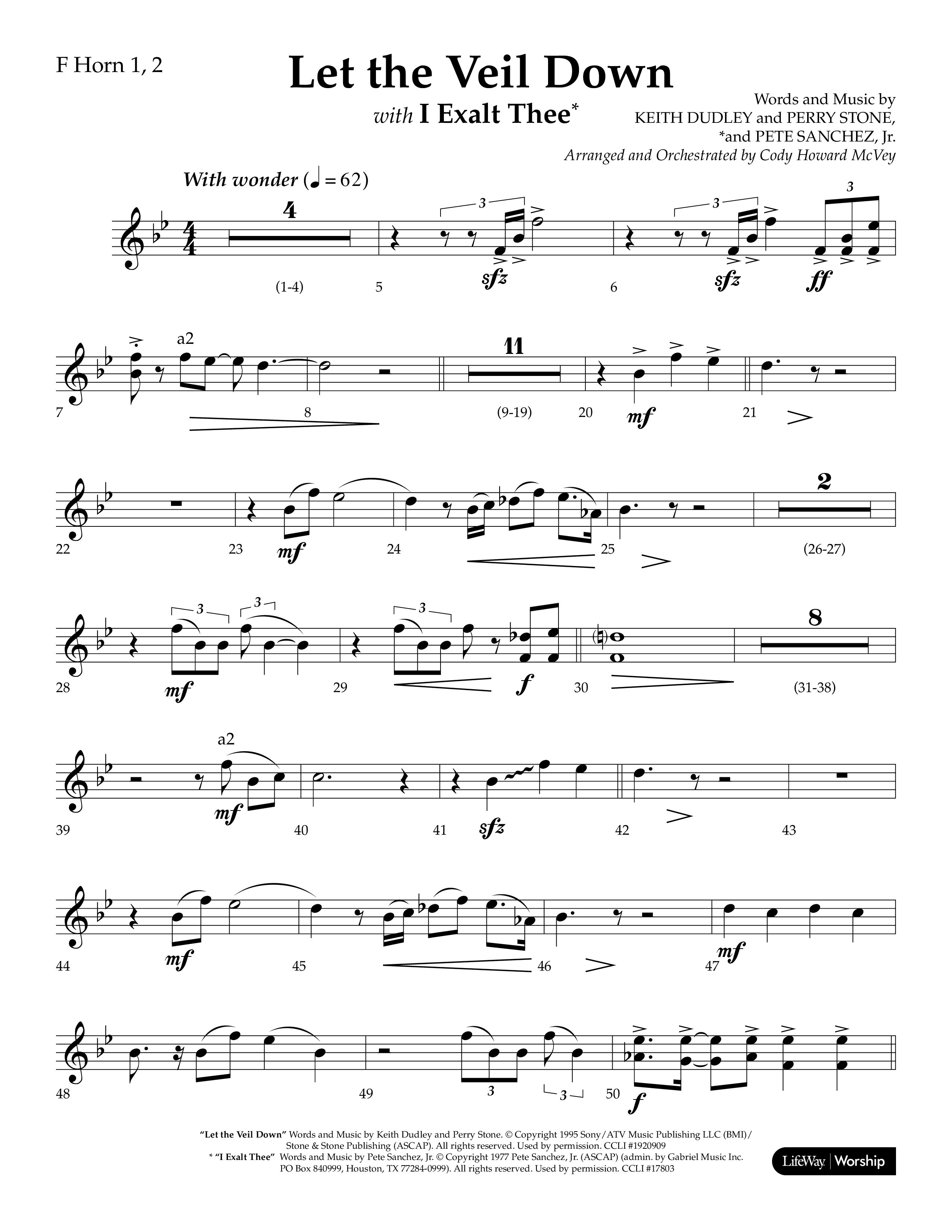 Let The Veil Down with I Exalt Thee (Choral Anthem SATB) French Horn 1/2 (Lifeway Choral / Arr. Cody McVey)
