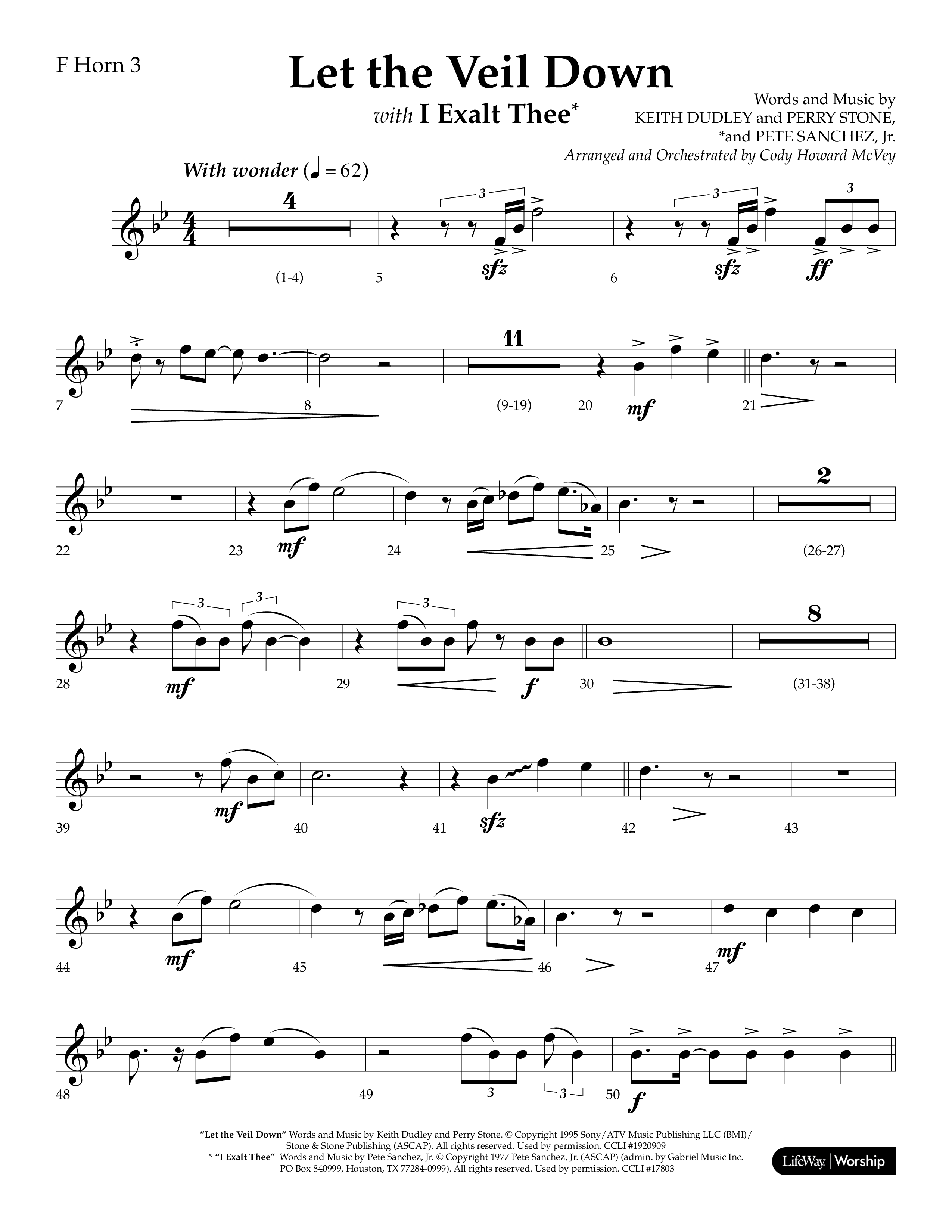 Let The Veil Down with I Exalt Thee (Choral Anthem SATB) French Horn 3 (Lifeway Choral / Arr. Cody McVey)