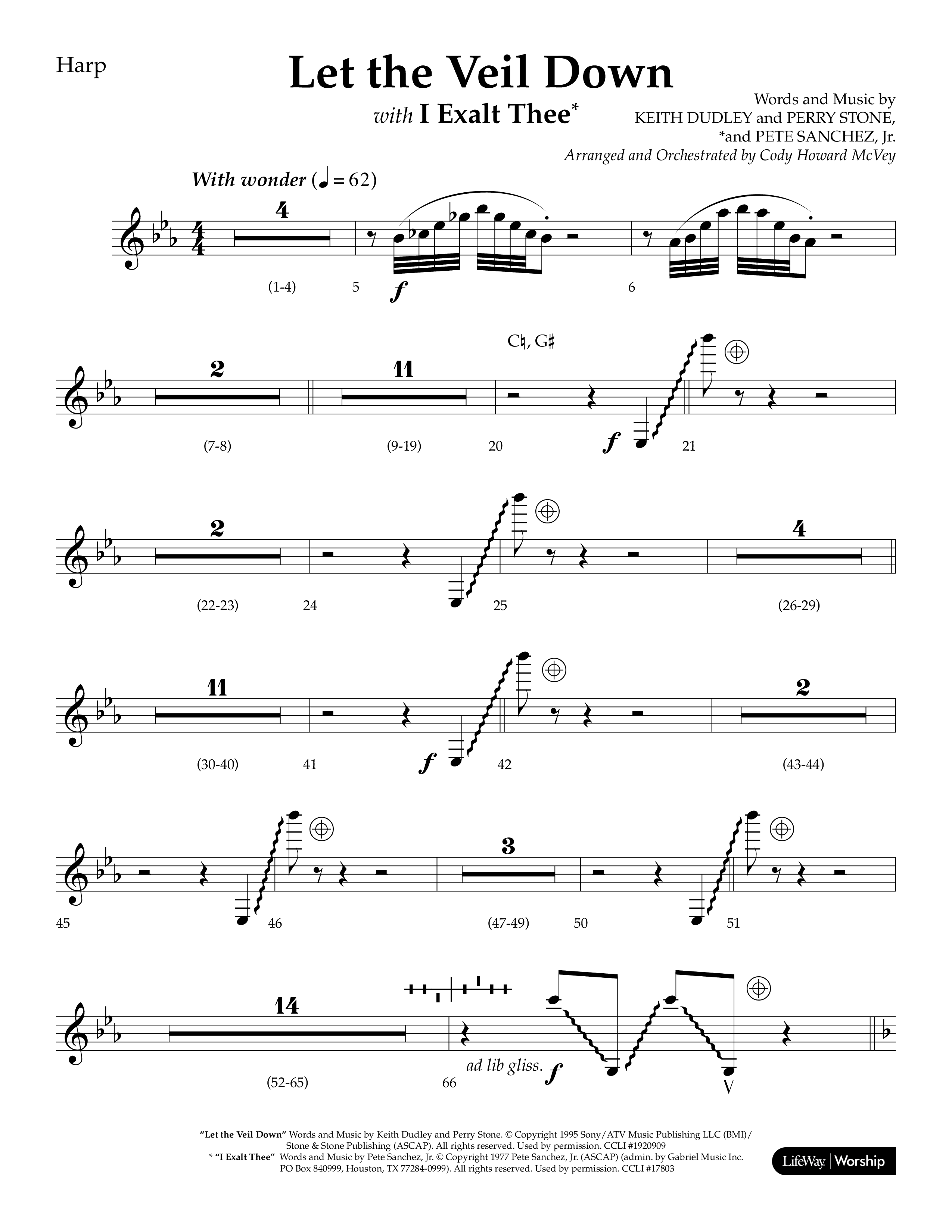 Let The Veil Down with I Exalt Thee (Choral Anthem SATB) Harp (Lifeway Choral / Arr. Cody McVey)