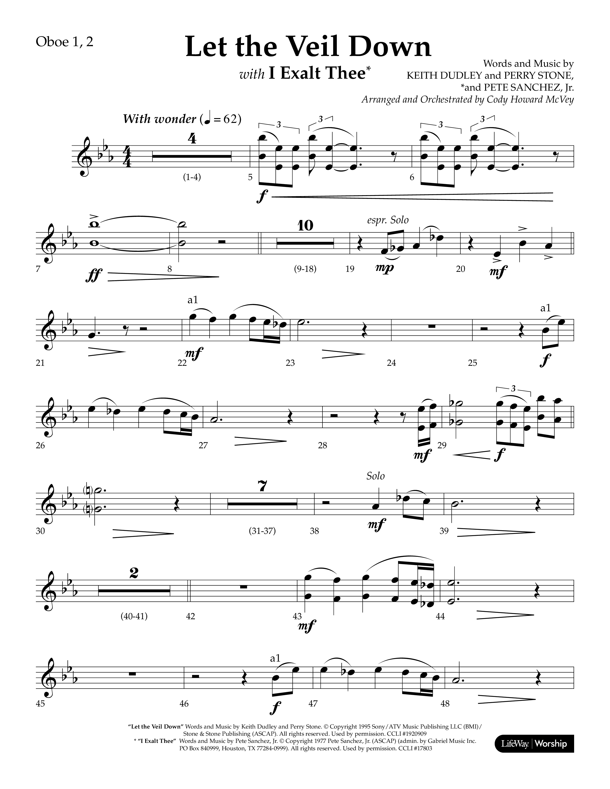 Let The Veil Down with I Exalt Thee (Choral Anthem SATB) Oboe 1/2 (Lifeway Choral / Arr. Cody McVey)