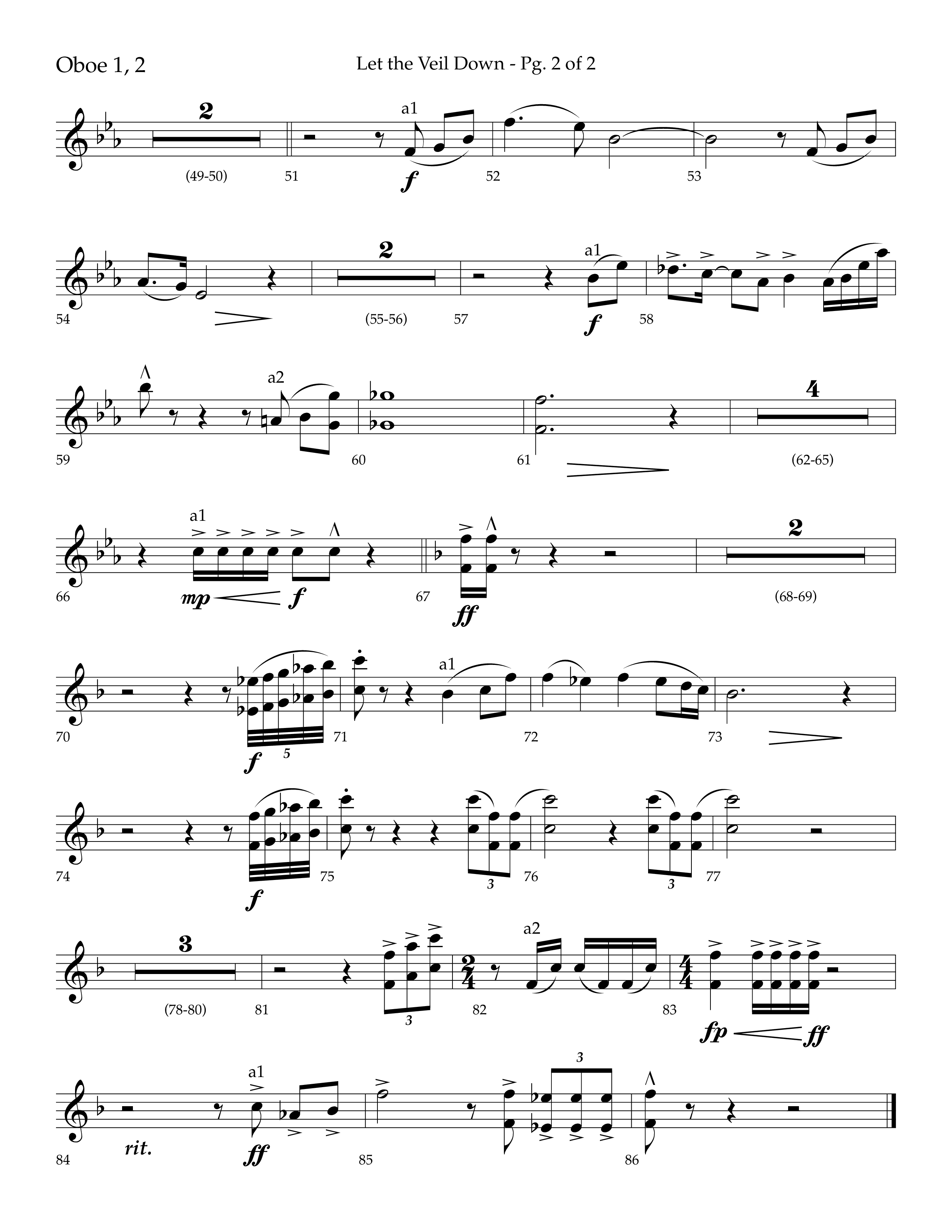 Let The Veil Down with I Exalt Thee (Choral Anthem SATB) Oboe 1/2 (Lifeway Choral / Arr. Cody McVey)