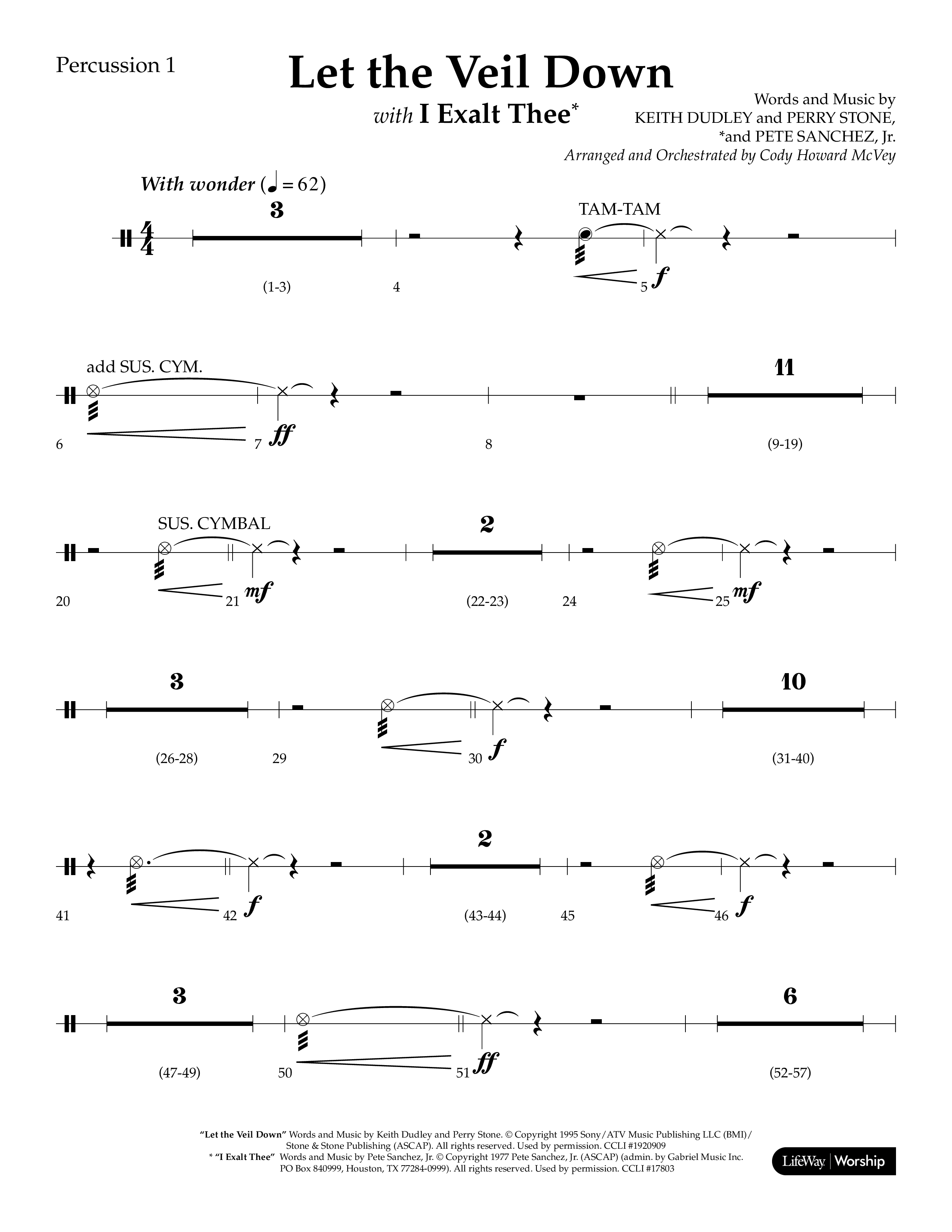 Let The Veil Down with I Exalt Thee (Choral Anthem SATB) Percussion (Lifeway Choral / Arr. Cody McVey)