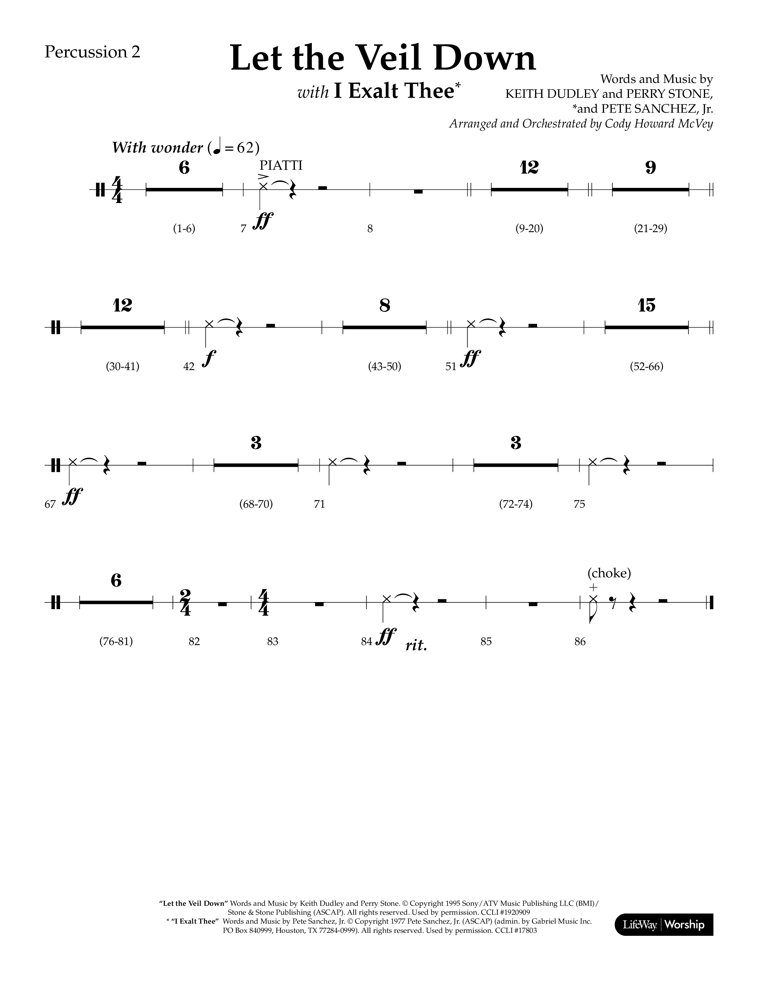 Let The Veil Down with I Exalt Thee (Choral Anthem SATB) Percussion (Lifeway Choral / Arr. Cody McVey)