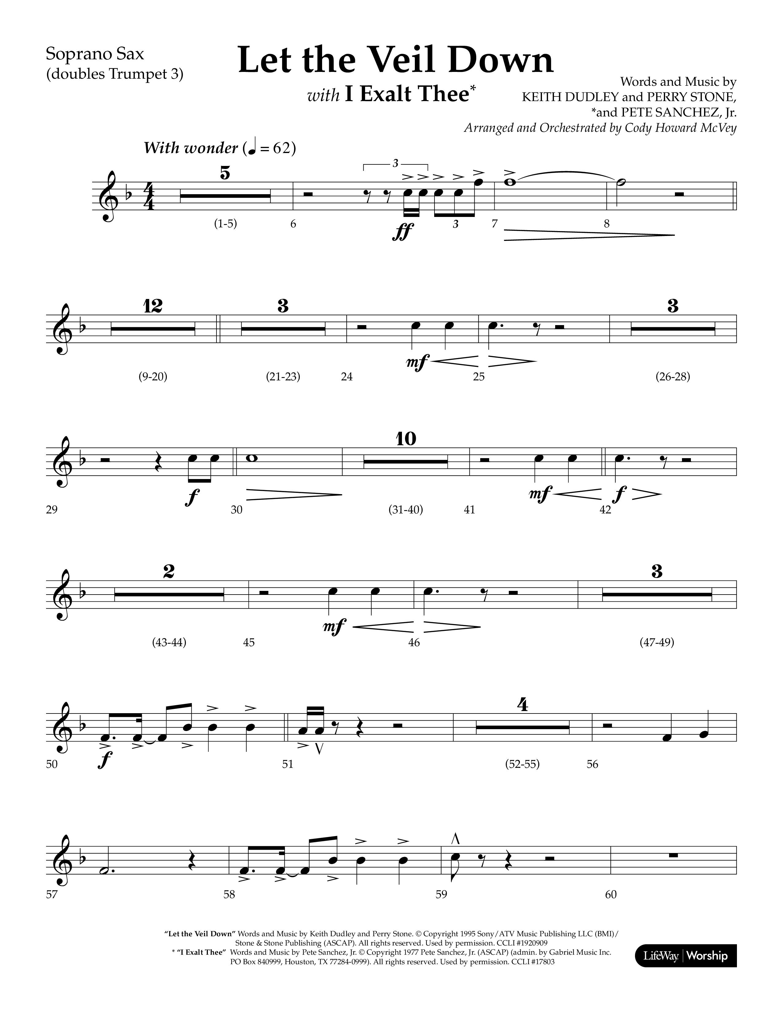Let The Veil Down with I Exalt Thee (Choral Anthem SATB) Soprano Sax (Lifeway Choral / Arr. Cody McVey)