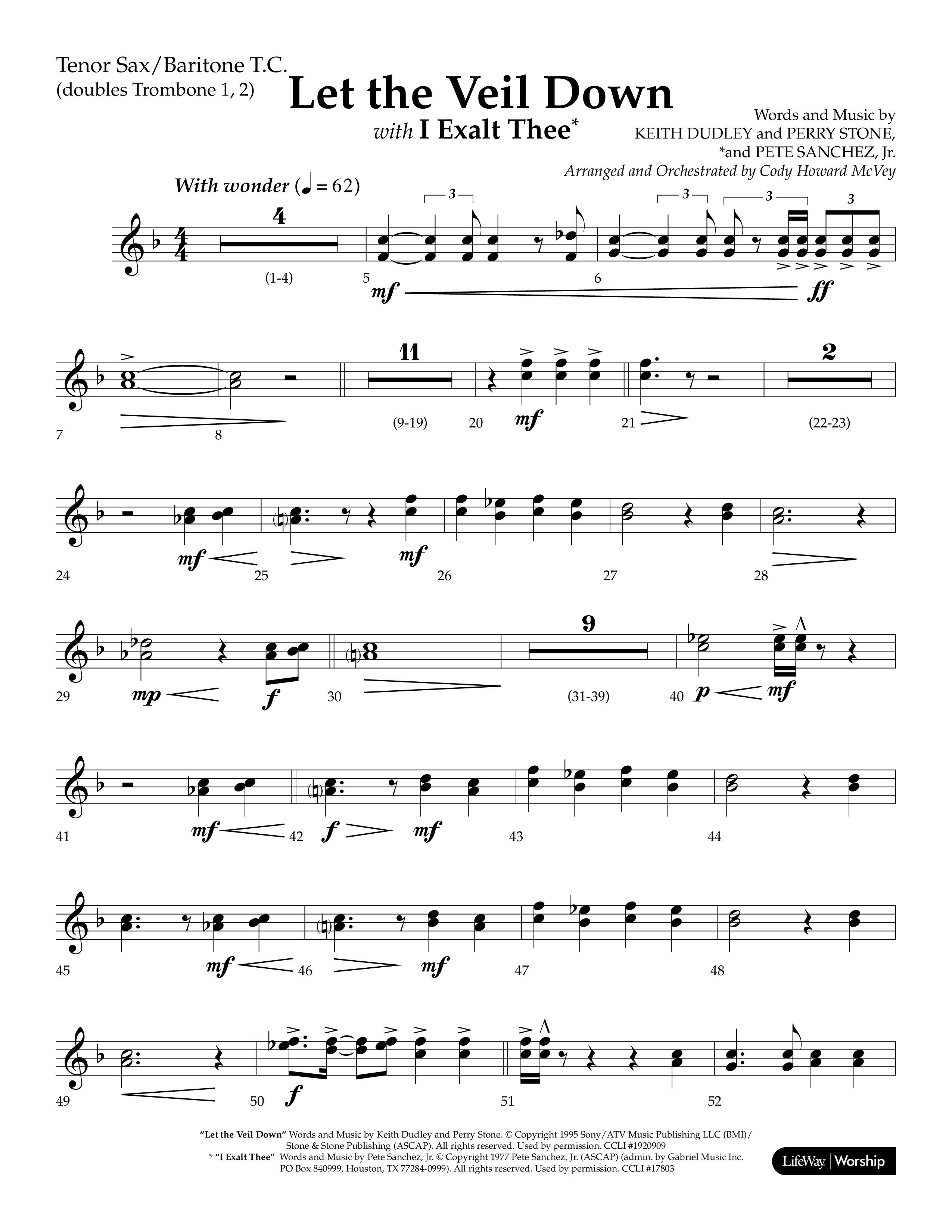 Let The Veil Down with I Exalt Thee (Choral Anthem SATB) Tenor Sax/Baritone T.C. (Lifeway Choral / Arr. Cody McVey)