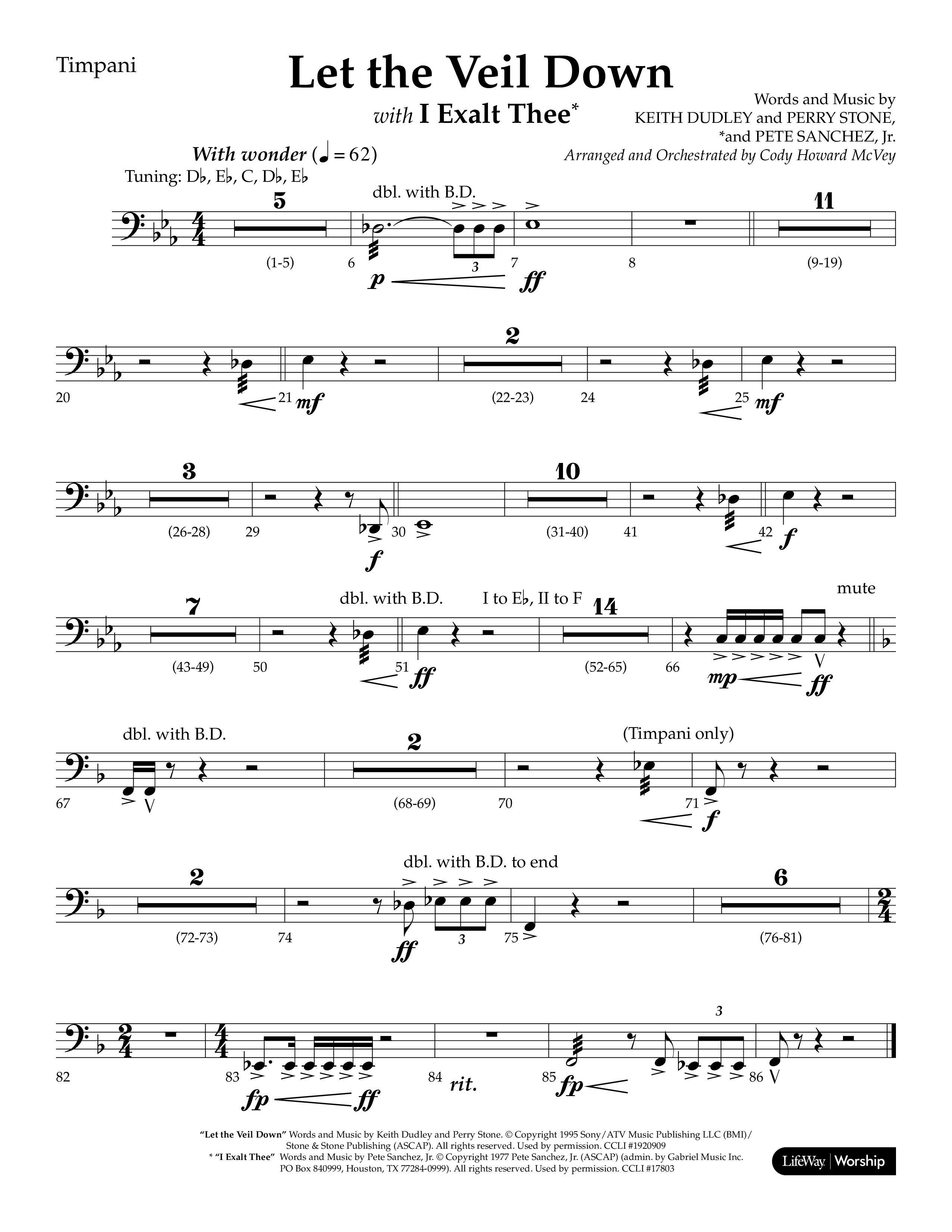 Let The Veil Down with I Exalt Thee (Choral Anthem SATB) Timpani (Lifeway Choral / Arr. Cody McVey)