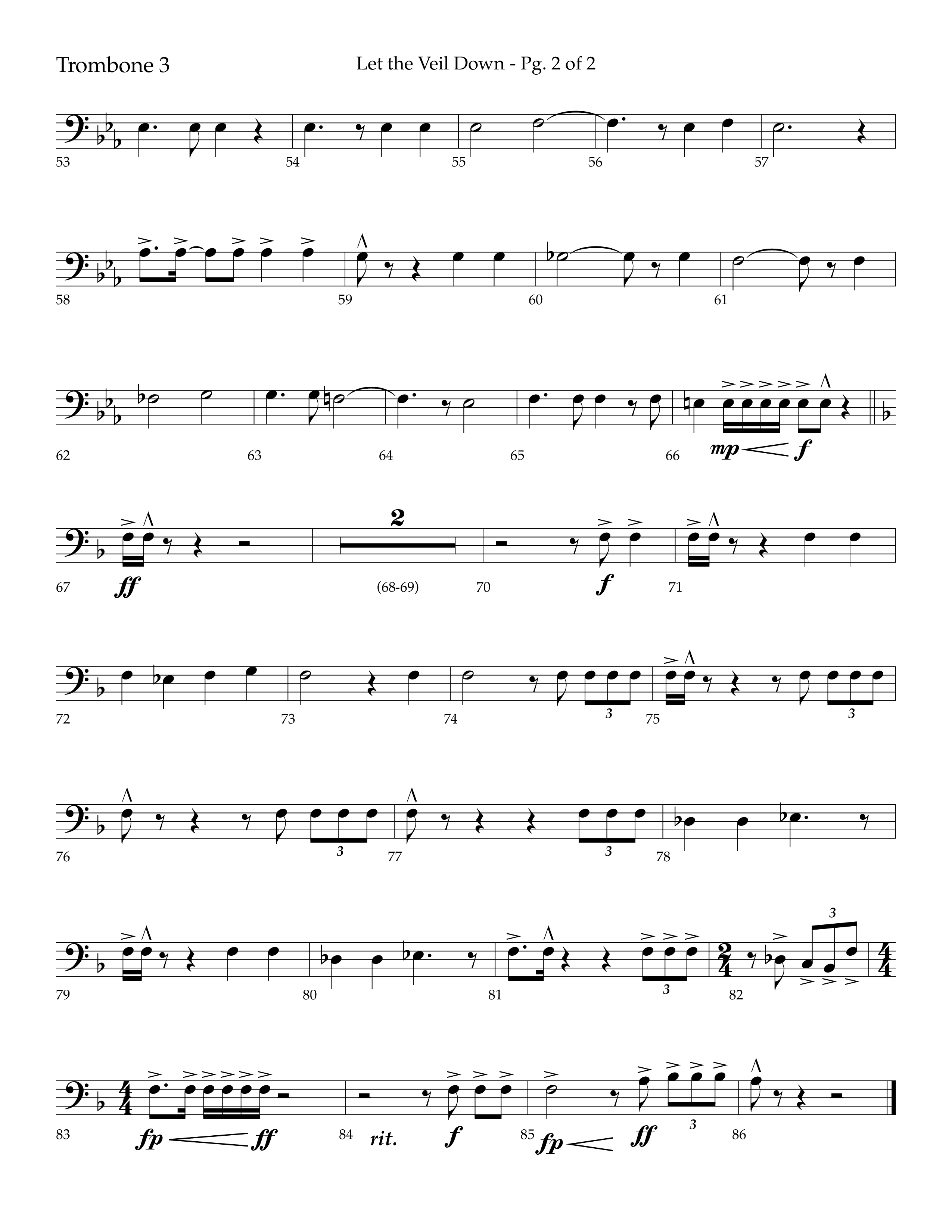 Let The Veil Down with I Exalt Thee (Choral Anthem SATB) Trombone 3 (Lifeway Choral / Arr. Cody McVey)